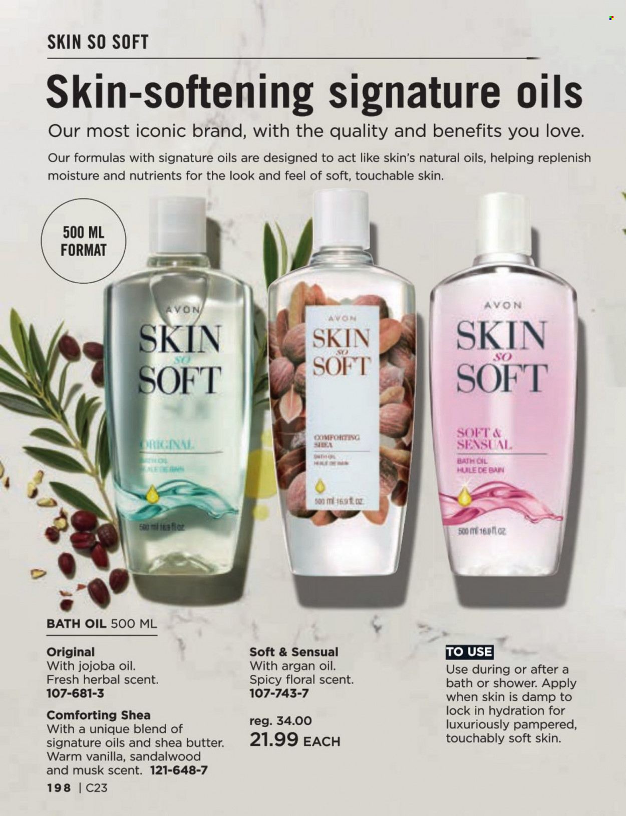 thumbnail - Avon Flyer - Sales products - bath oil, Avon, Skin So Soft. Page 198.