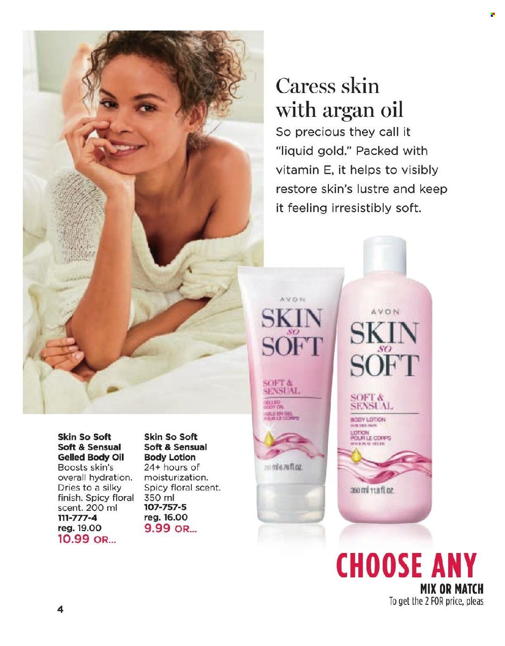 thumbnail - Avon Flyer - Sales products - Avon, Skin So Soft, body lotion, body oil. Page 4.