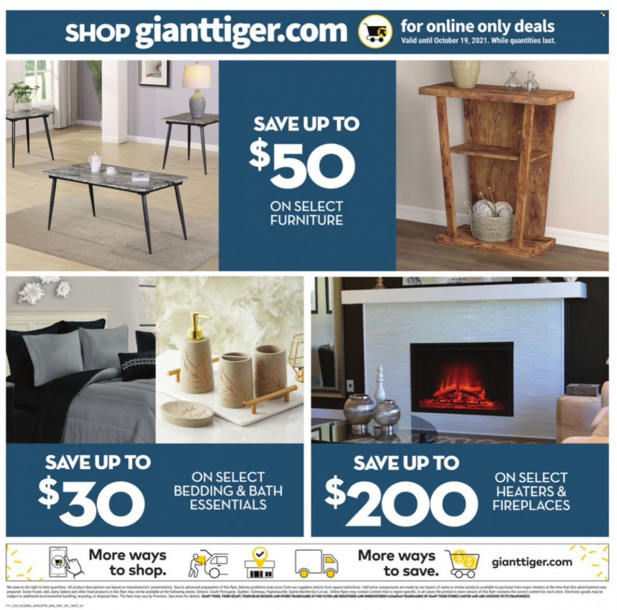 thumbnail - Giant Tiger Flyer - October 13, 2021 - October 19, 2021 - Sales products - bedding, fireplace. Page 9.