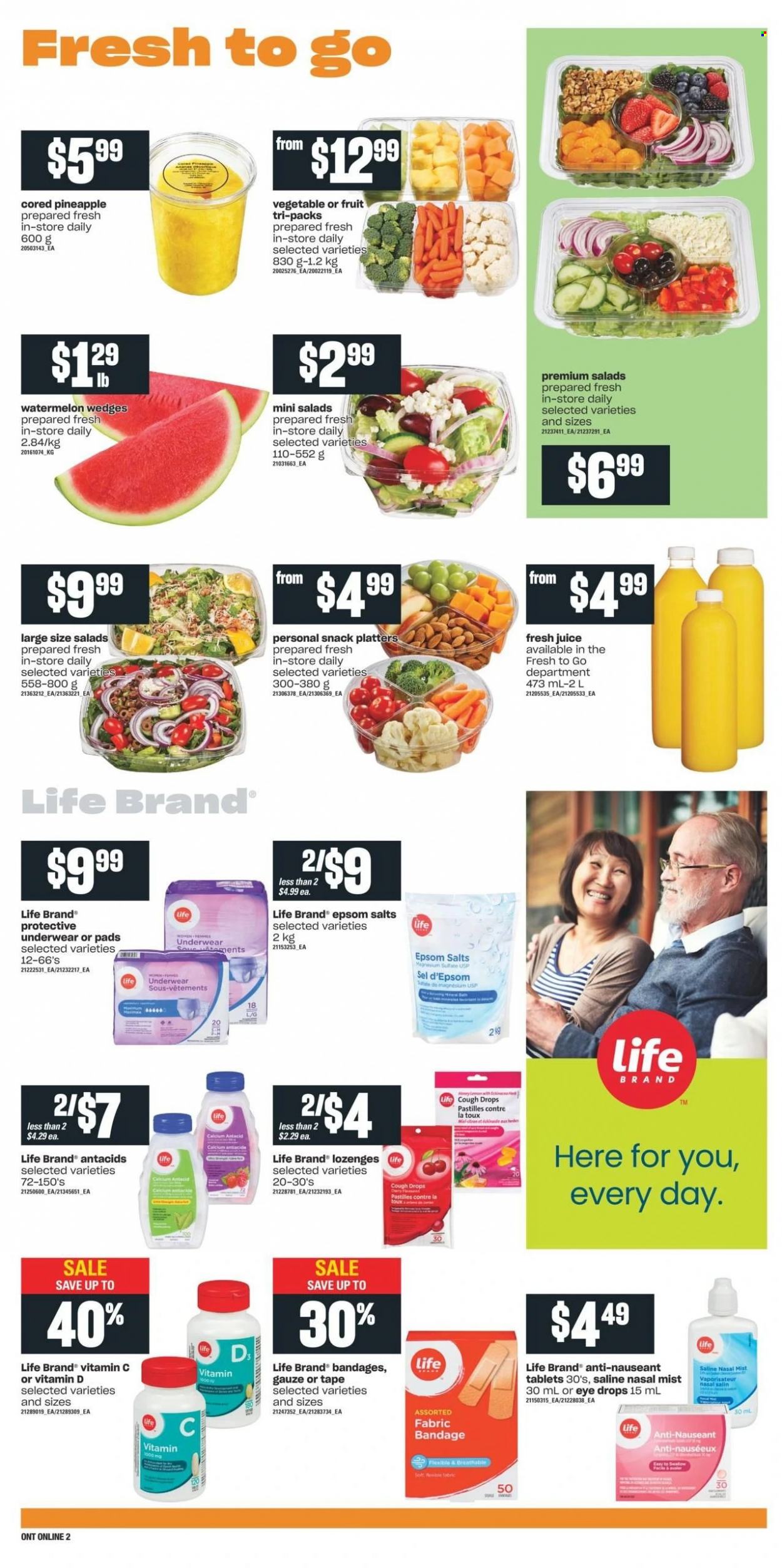 thumbnail - Independent Flyer - October 14, 2021 - October 20, 2021 - Sales products - watermelon, pineapple, pastilles, juice, magnesium, vitamin c, eye drops, Antacid, cough drops, calcium. Page 5.