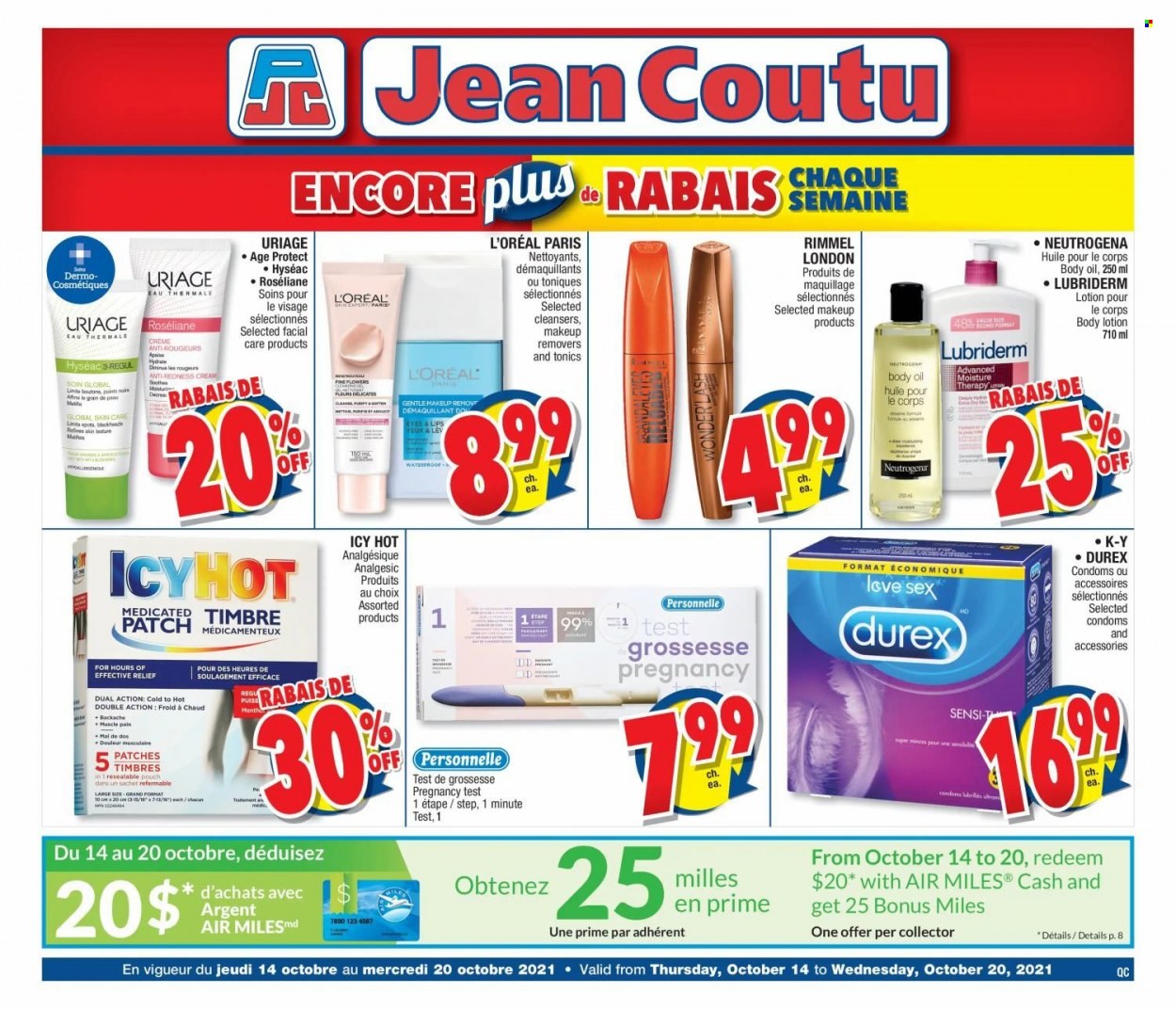 thumbnail - Jean Coutu Flyer - October 14, 2021 - October 20, 2021 - Sales products - L’Oréal, Moisture Therapy, body lotion, body oil, Lubriderm, makeup, Rimmel, Neutrogena. Page 1.