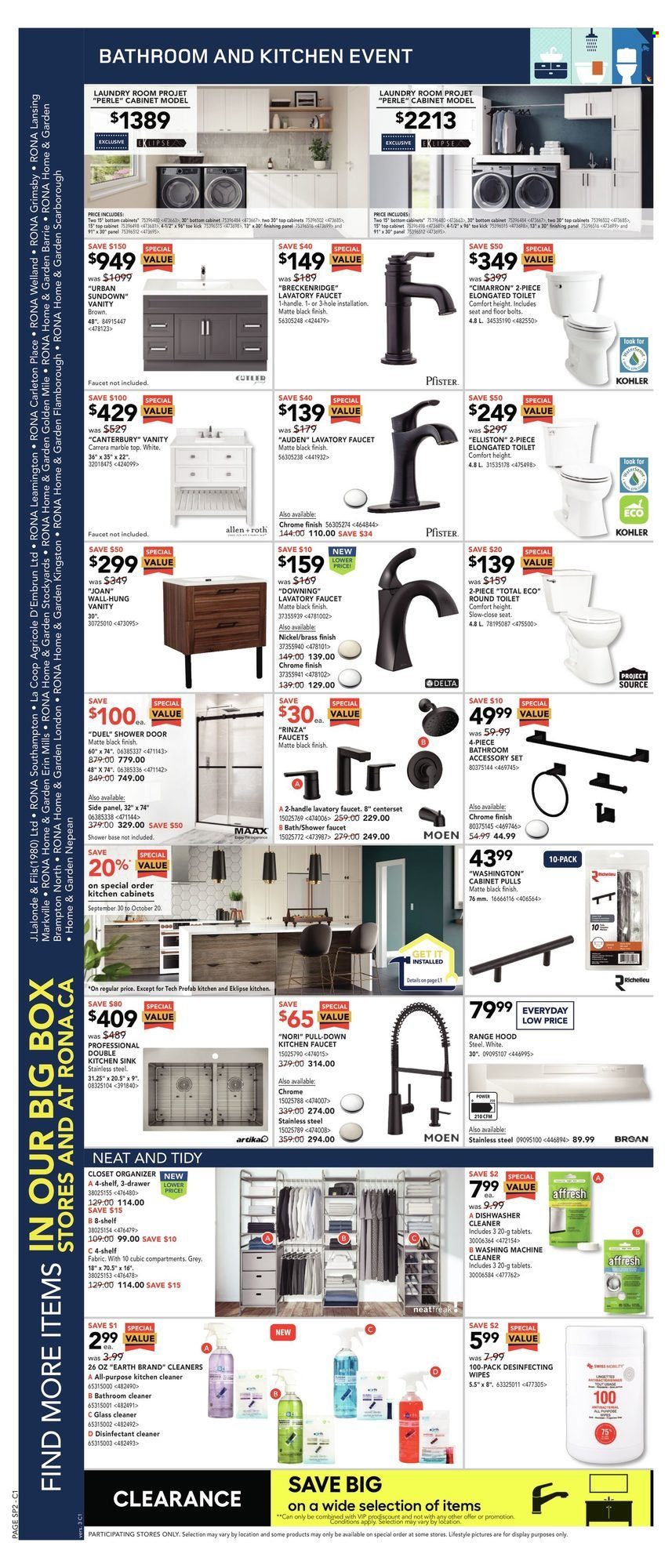 thumbnail - RONA Flyer - October 14, 2021 - October 20, 2021 - Sales products - washing machine, kitchen cabinet, shelves, closet system, vanity, toilet, faucet, sink, desinfection. Page 6.