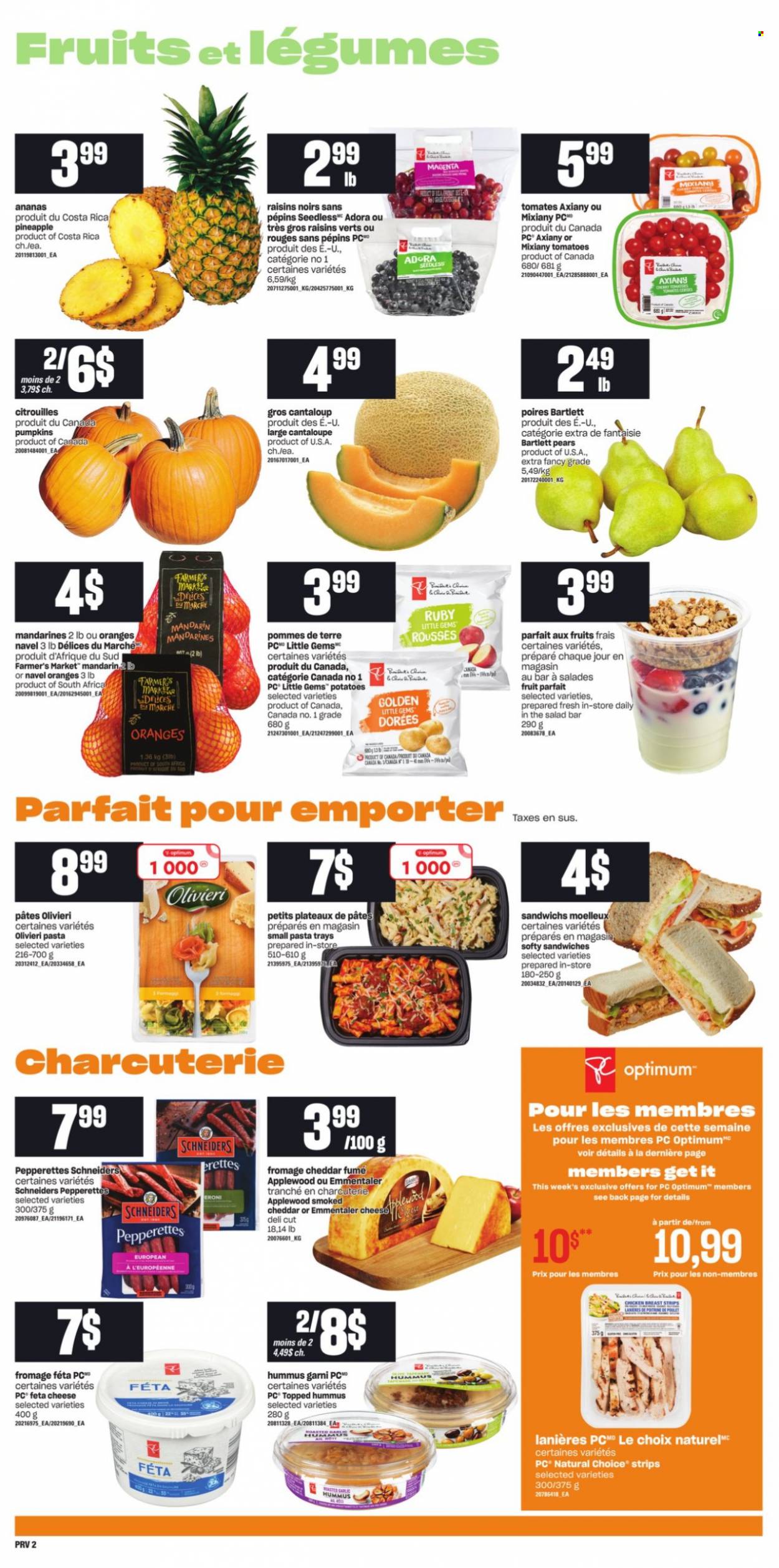 thumbnail - Circulaire Provigo - 14 Octobre 2021 - 20 Octobre 2021 - Produits soldés - tomates, pommes de terre, ananas, mandarines, poire, oranges, fromage, raisins, féta. Page 3.