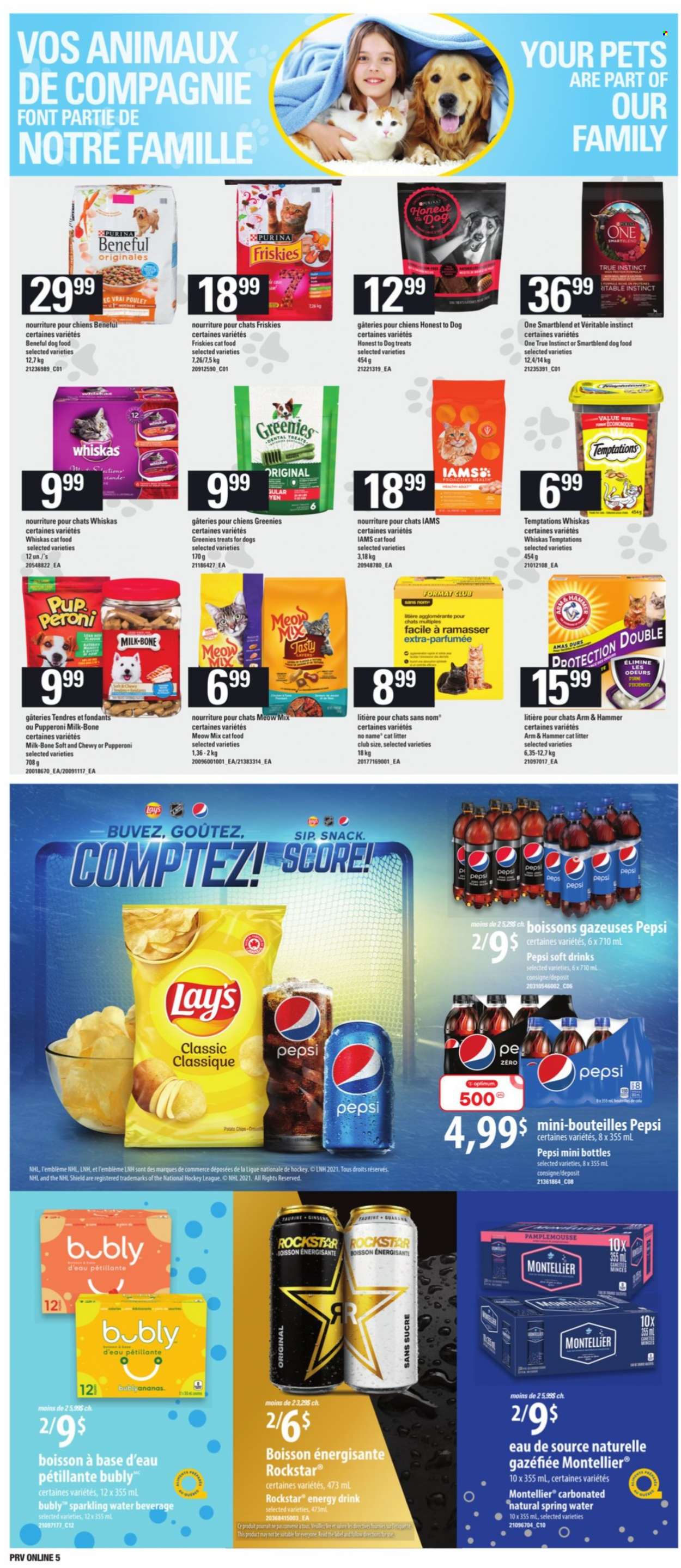 thumbnail - Provigo Flyer - October 14, 2021 - October 20, 2021 - Sales products - No Name, milk, snack, Lay’s, ARM & HAMMER, Pepsi, energy drink, soft drink, Rockstar, spring water, sparkling water, Peroni, Whiskas. Page 10.