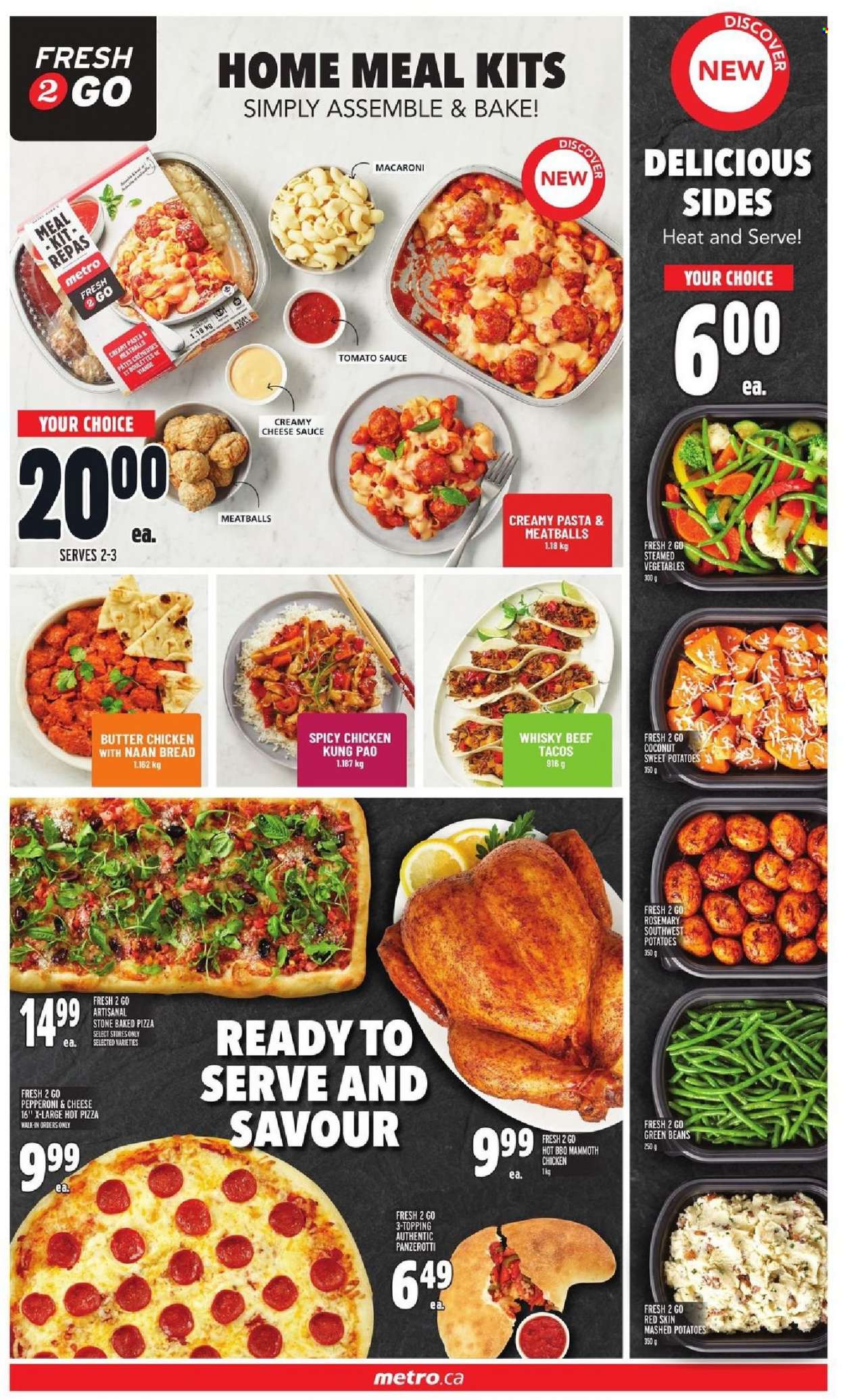 thumbnail - Metro Flyer - October 14, 2021 - October 20, 2021 - Sales products - bread, tacos, green beans, sweet potato, coconut, mashed potatoes, meatballs, macaroni, sauce, topping, tomato sauce, rosemary, whisky. Page 6.