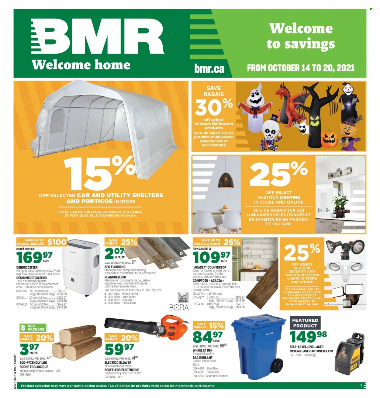 thumbnail - BMR Flyer - October 14, 2021 - October 20, 2021 - Sales products - Halloween, timer, flooring, DeWALT, blower. Page 1.