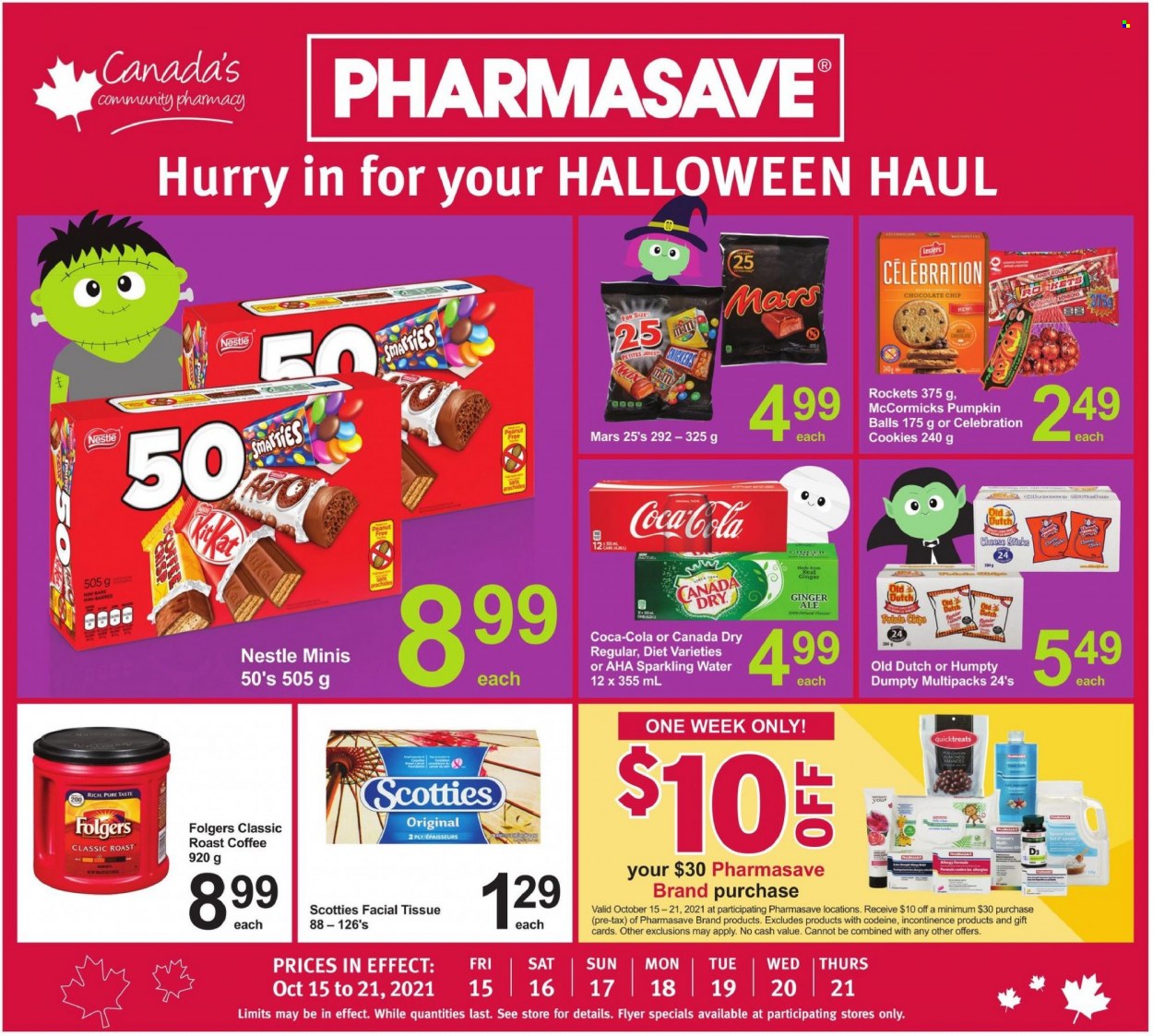 thumbnail - Circulaire Pharmasave - 15 Octobre 2021 - 21 Octobre 2021 - Produits soldés - Nestlé, cookies, Coca-Cola. Page 1.