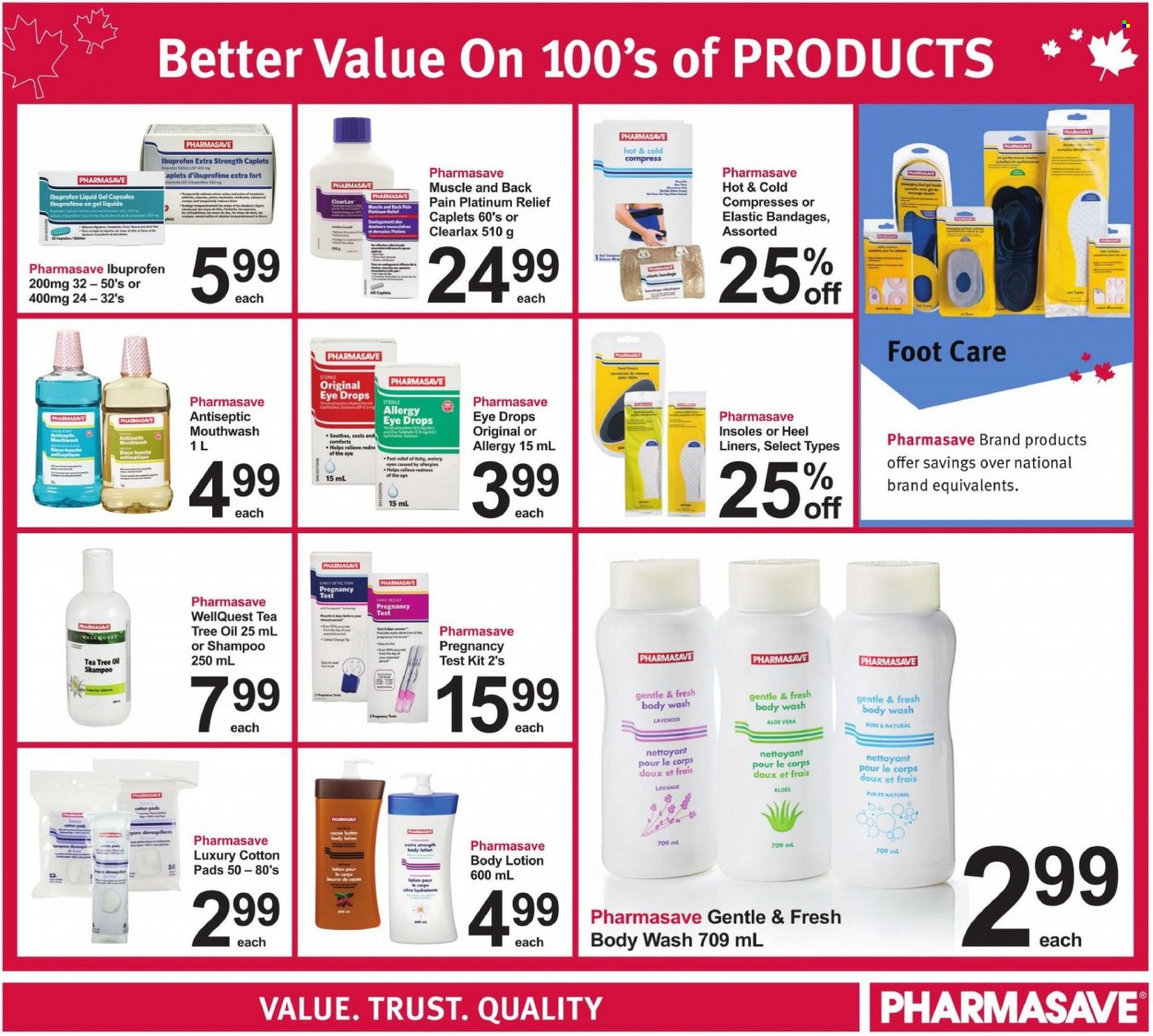 thumbnail - Pharmasave Flyer - October 15, 2021 - October 21, 2021 - Sales products - oil, tea, body wash, mouthwash, body lotion, Trust, foot care, Ibuprofen, eye drops, tea tree oil, shampoo. Page 11.
