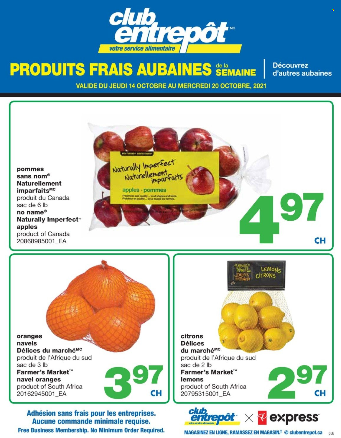 thumbnail - Wholesale Club Flyer - October 14, 2021 - October 20, 2021 - Sales products - apples, lemons, navel oranges, No Name, oranges. Page 1.