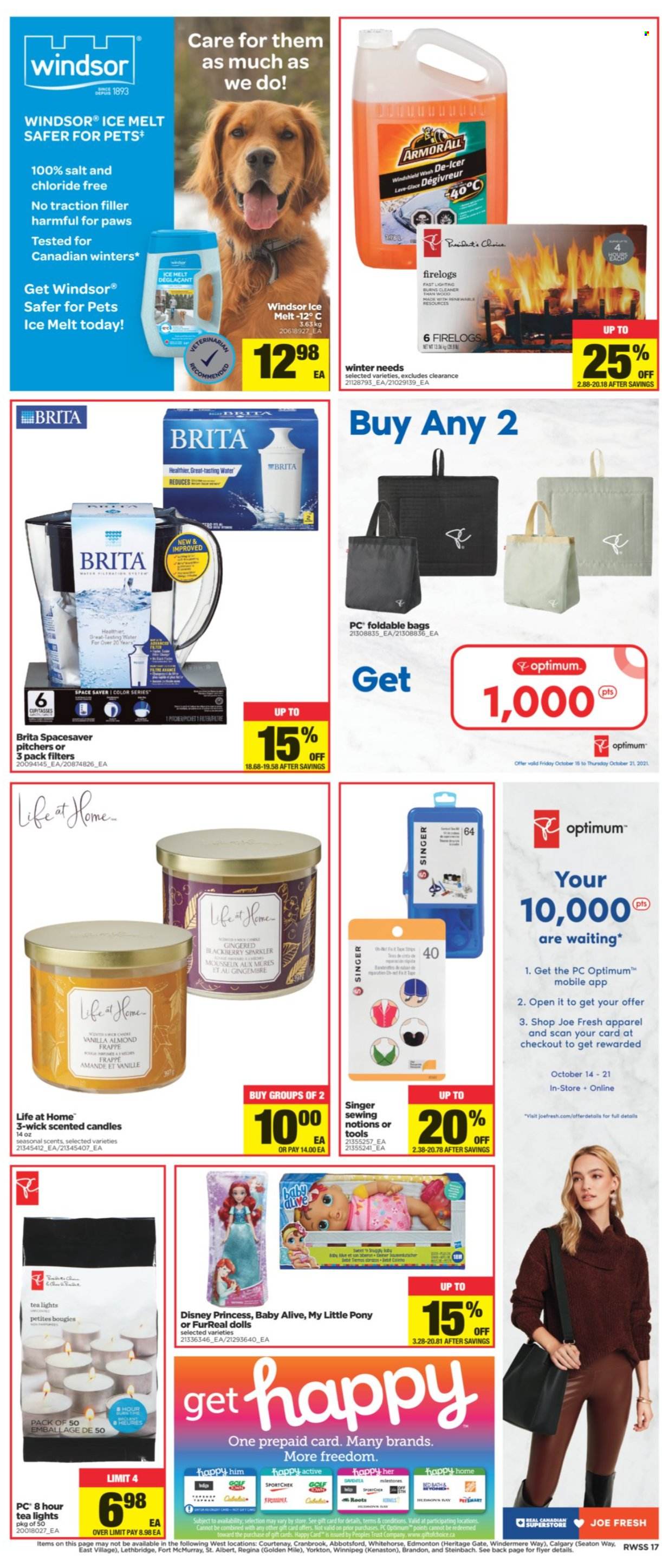 thumbnail - Real Canadian Superstore Flyer - October 15, 2021 - October 21, 2021 - Sales products - Trust, Disney, salt, tea, cleaner, bag, candle, Paws, Optimum, bed, doll, FurReal, My Little Pony, princess. Page 17.