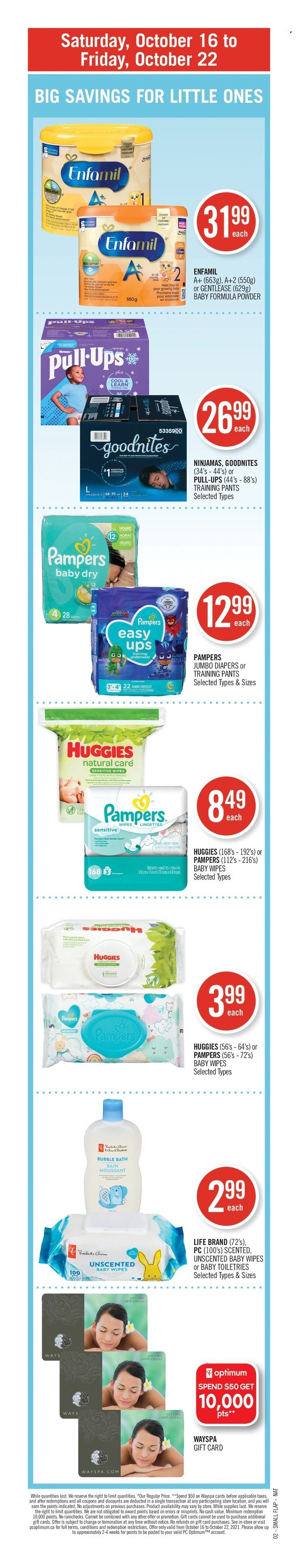 thumbnail - Shoppers Drug Mart Flyer - October 16, 2021 - October 22, 2021 - Sales products - Enfamil, wipes, pants, baby wipes, nappies, baby pants, bubble bath, underwear, Huggies, Pampers. Page 20.