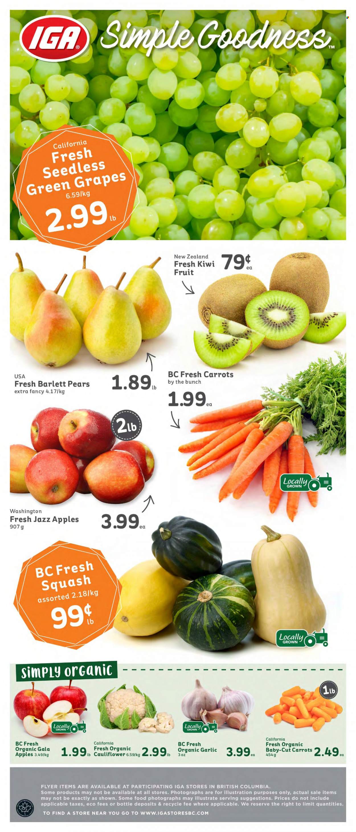 thumbnail - IGA Simple Goodness Flyer - October 15, 2021 - October 21, 2021 - Sales products - carrots, cauliflower, garlic, apples, Gala, grapes, pears, kiwi. Page 6.