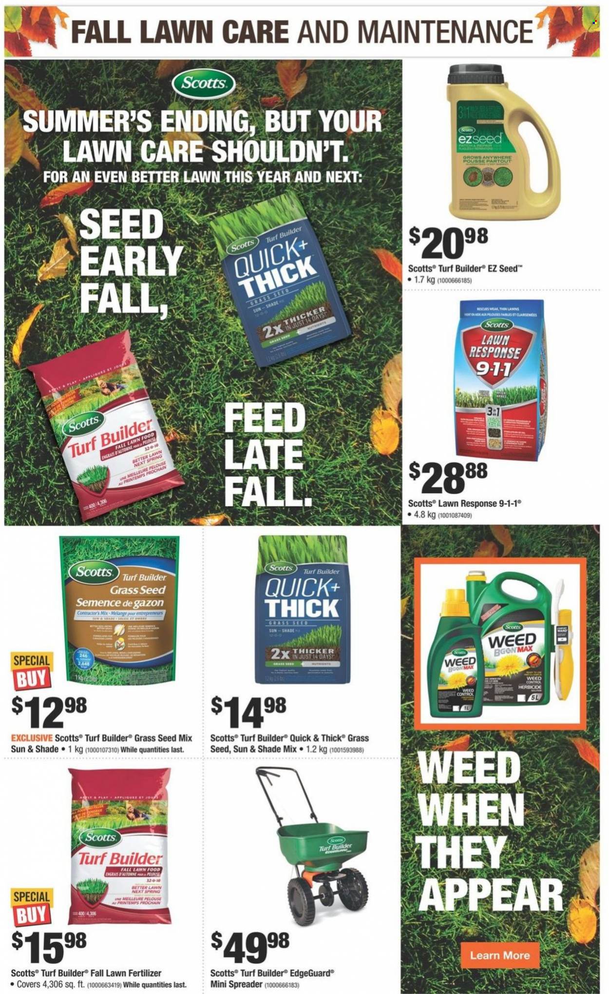 thumbnail - The Home Depot Flyer - October 09, 2021 - October 20, 2021 - Sales products - spreader, plant seeds, fertilizer, turf builder, grass seed. Page 2.