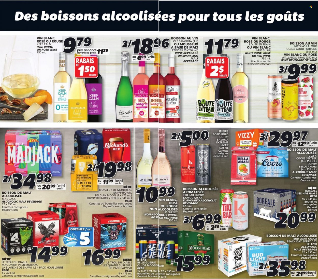 thumbnail - IGA Flyer - October 21, 2021 - October 27, 2021 - Sales products - Bella, malt, seltzer water, soda, Cabernet Sauvignon, red wine, white wine, Chardonnay, wine, Pinot Noir, Sauvignon Blanc, rosé wine, punch, beer, Bud Light, Coors. Page 4.