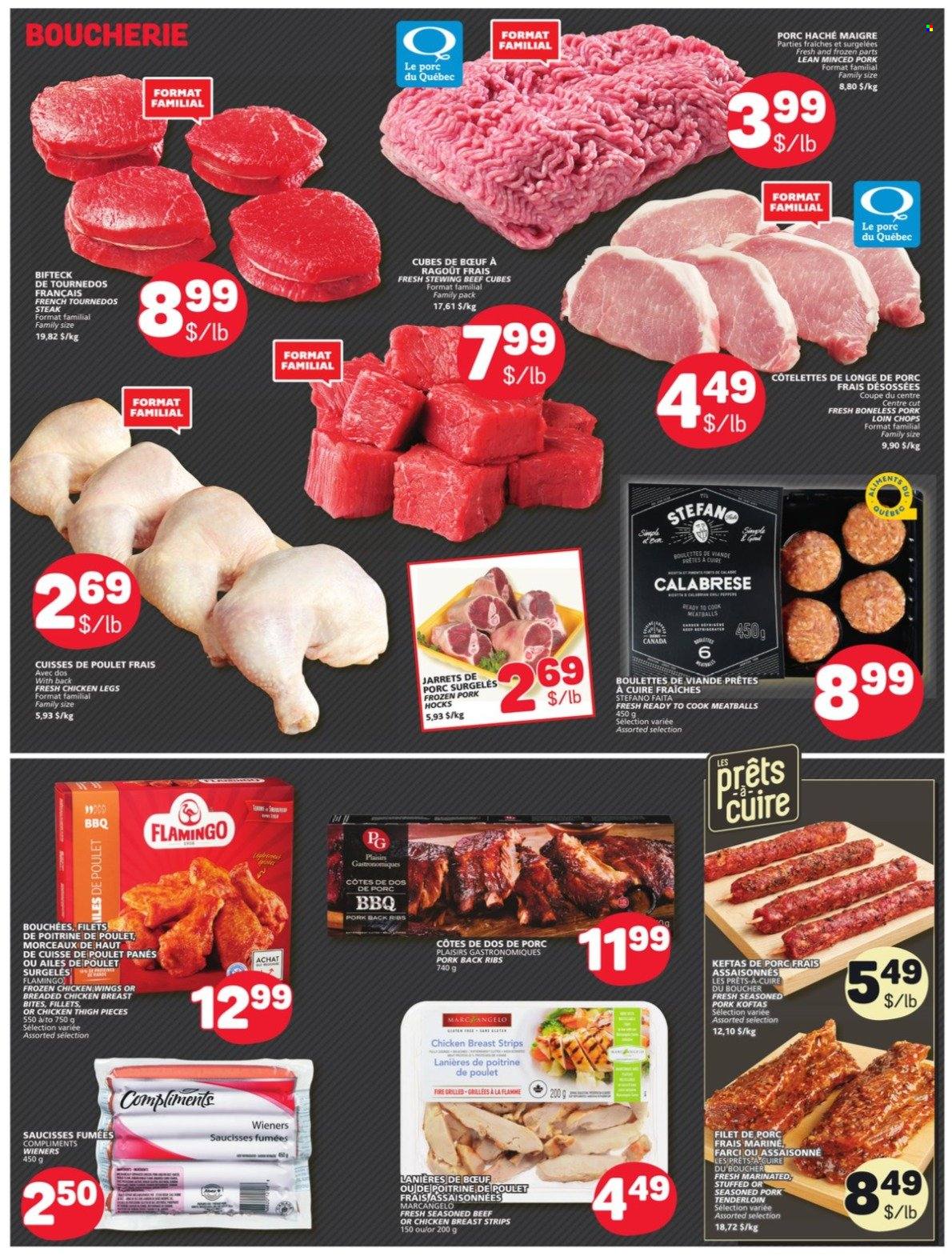 thumbnail - Marché Bonichoix Flyer - October 21, 2021 - October 27, 2021 - Sales products - meatballs, fried chicken, chicken wings, strips, chicken legs, chicken, beef meat, stewing beef, pork hock, pork chops, pork loin, pork meat, pork ribs, pork tenderloin, pork back ribs, steak. Page 3.