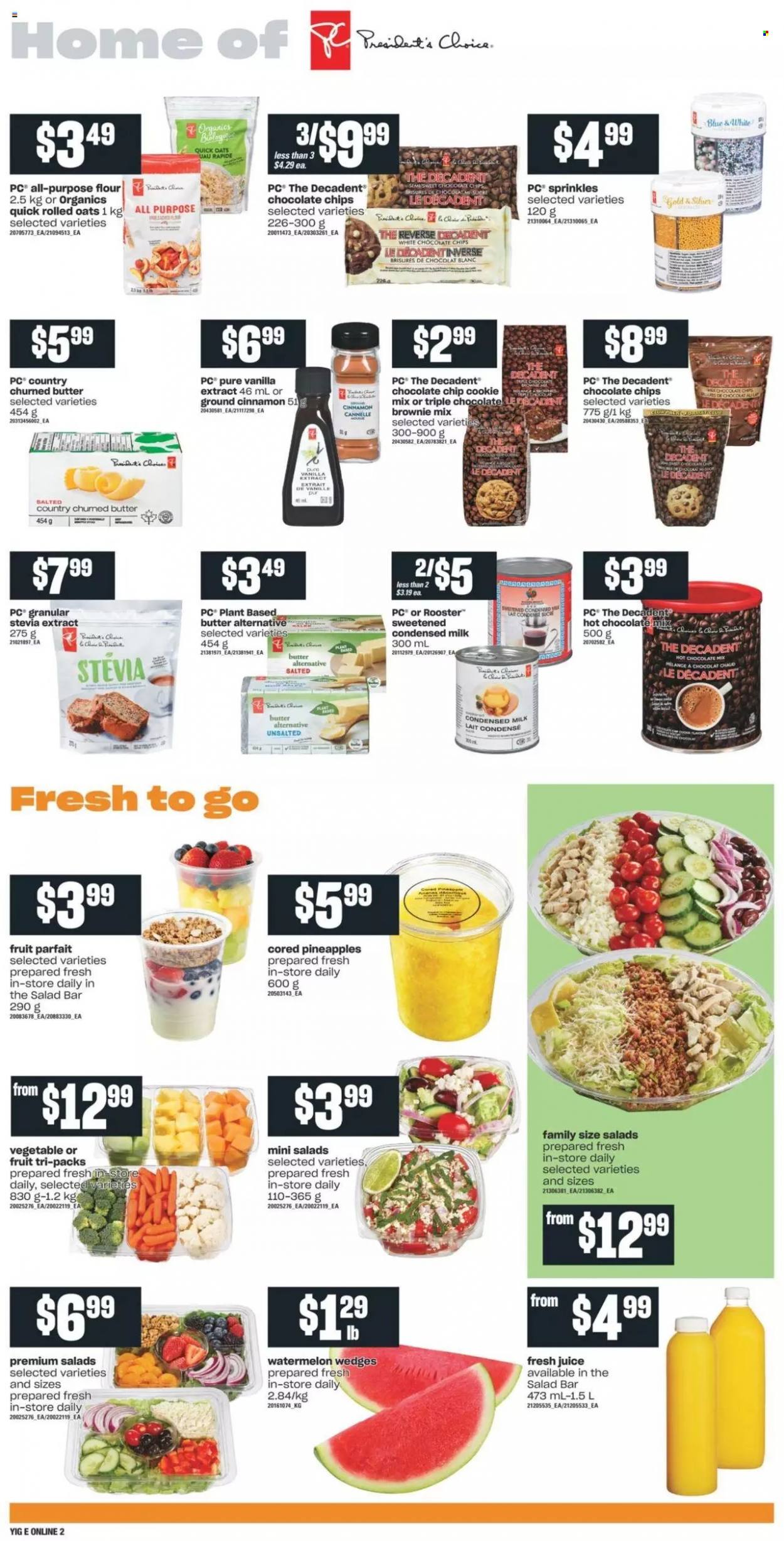 thumbnail - Independent Flyer - October 21, 2021 - October 27, 2021 - Sales products - brownie mix, salad, watermelon, pineapple, milk, condensed milk, butter, salted butter, flour, oats, vanilla extract, stevia, rolled oats, Quick Oats, cinnamon, juice, hot chocolate. Page 6.