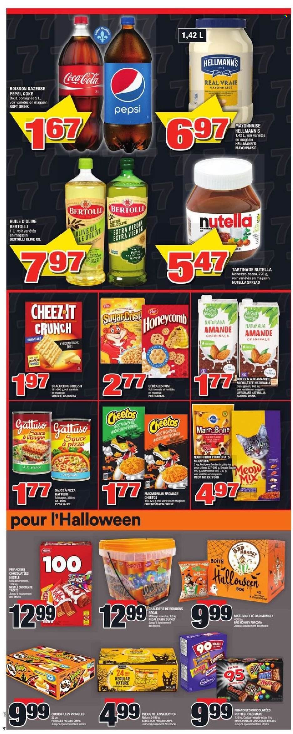 thumbnail - Super C Flyer - October 21, 2021 - October 27, 2021 - Sales products - pizza, sauce, Bertolli, mayonnaise, Hellmann’s, chocolate, Mars, crackers, Cadbury, potato chips, Pringles, Cheetos, popcorn, Cheez-It, sugar, extra virgin olive oil, olive oil, oil, Coca-Cola, Pepsi, soft drink, Nestlé, Nutella, chips. Page 5.