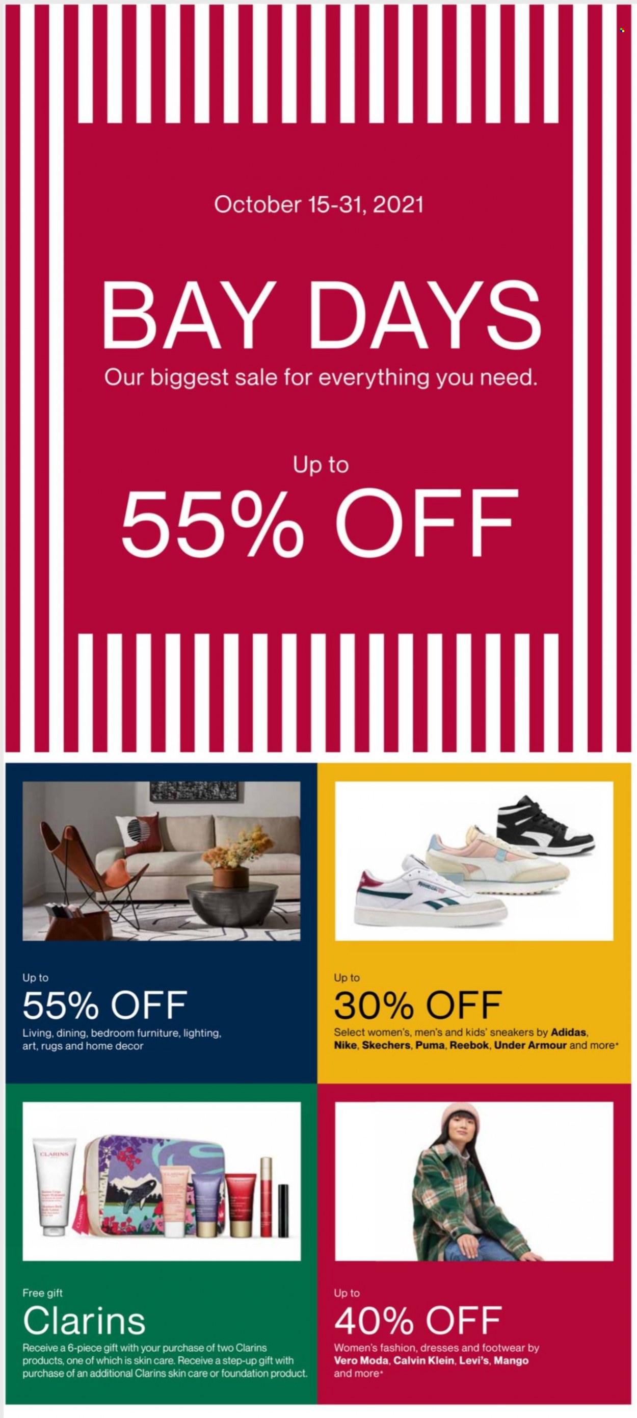 thumbnail - Hudson's Bay Flyer - October 15, 2021 - October 31, 2021 - Sales products - Nike, Puma, Levi's, dress, sneakers, Skechers, Adidas, Calvin Klein, Reebok, Under Armour. Page 1.