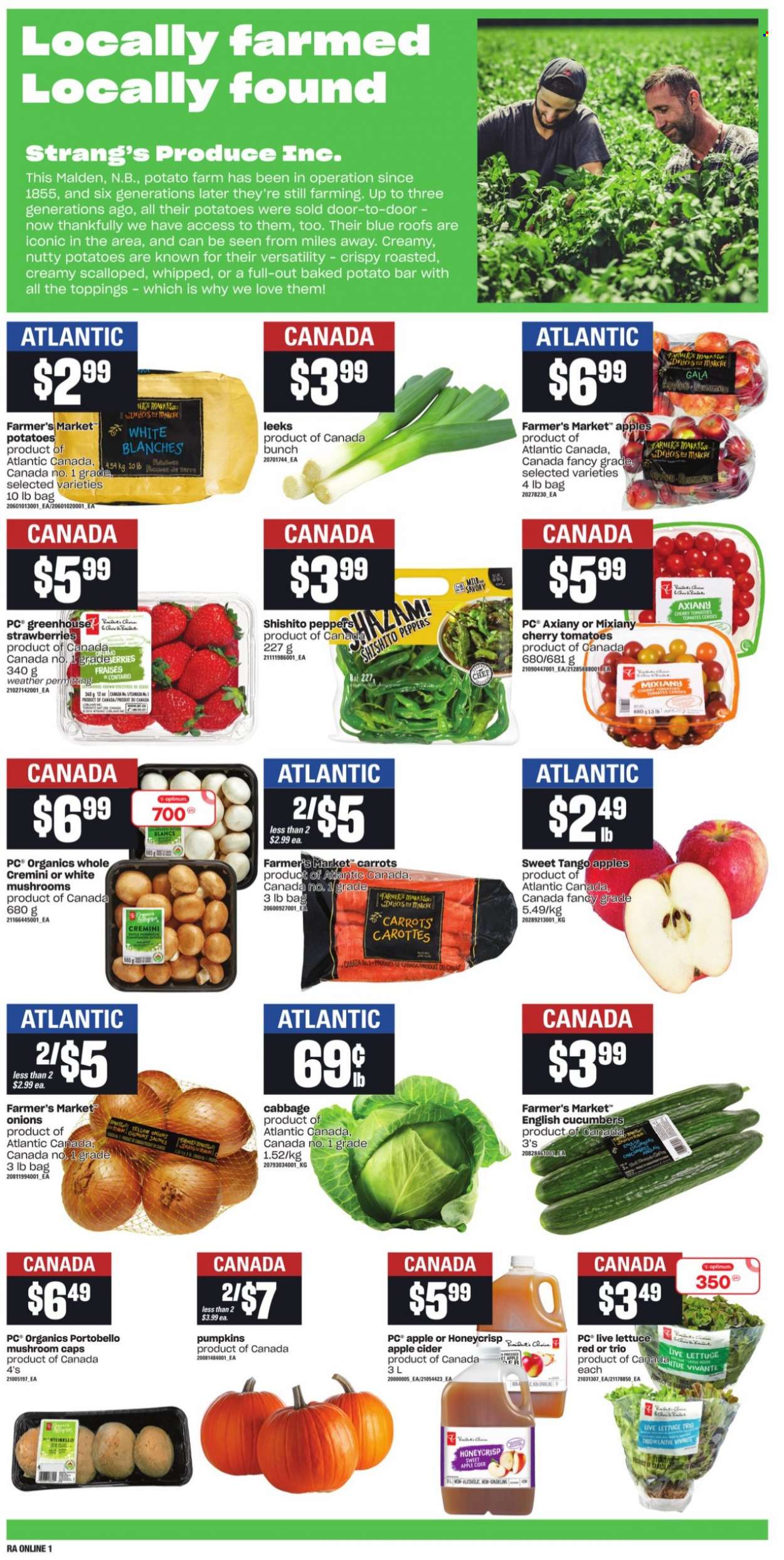thumbnail - Atlantic Superstore Flyer - October 21, 2021 - October 27, 2021 - Sales products - portobello mushrooms, mushrooms, cabbage, carrots, cucumber, tomatoes, potatoes, pumpkin, onion, lettuce, peppers, Gala, strawberries, apple cider, cider, Optimum. Page 4.
