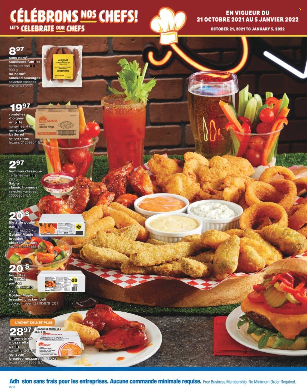 thumbnail - Wholesale Club Flyer - October 21, 2021 - January 05, 2022 - Sales products - No Name, onion rings, fried chicken, sausage, hummus, pan, mozzarella. Page 10.