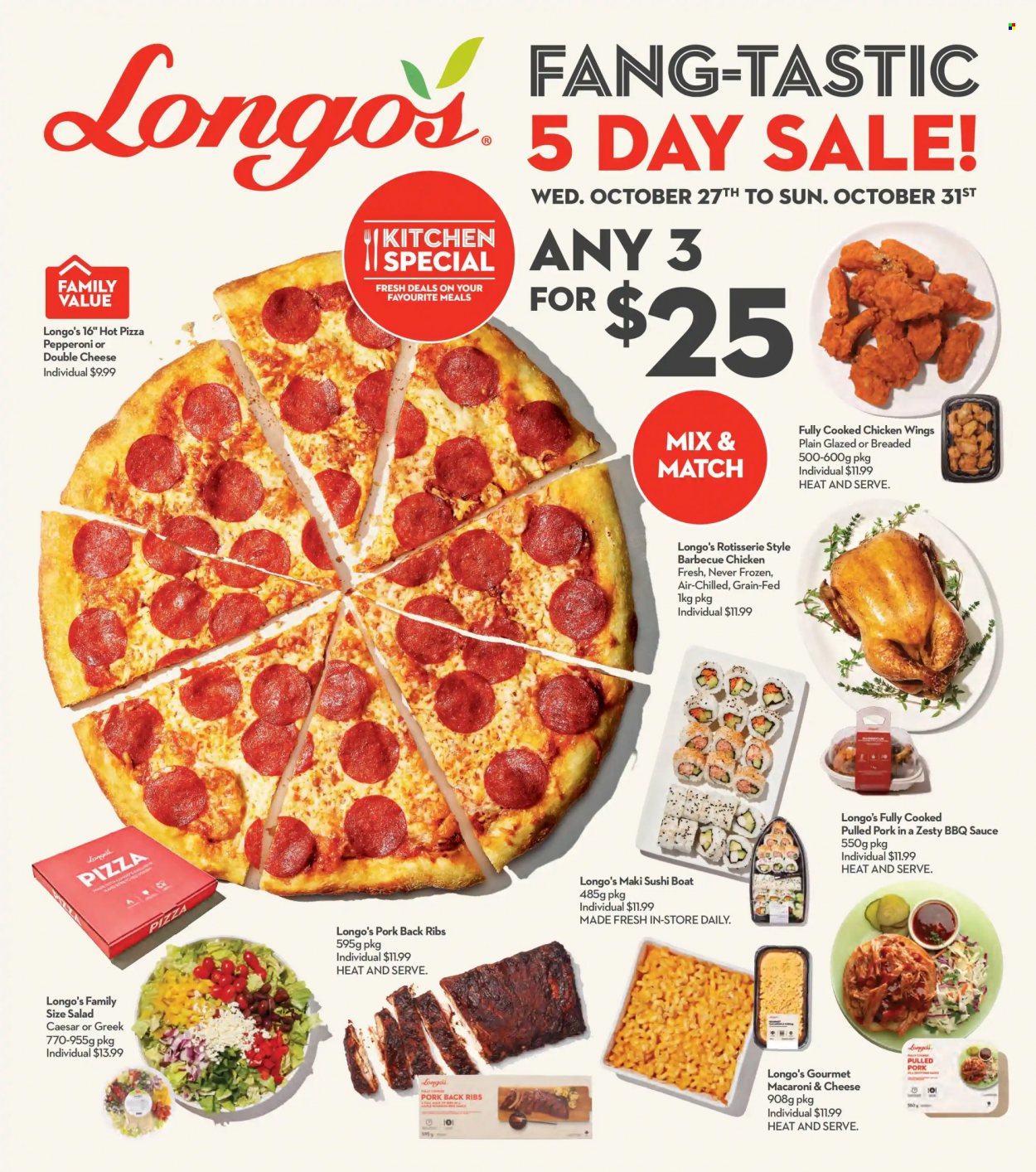 thumbnail - Circulaire Longo's - 27 Octobre 2021 - 31 Octobre 2021 - Produits soldés - pâtes, pizza, Caesar, macaroni, sushi. Page 1.