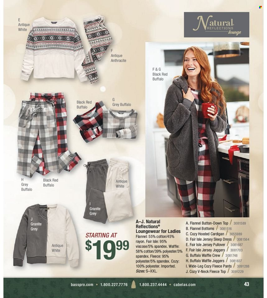 thumbnail - Bass Pro Shops Flyer - Sales products - loungewear, pants, dress, cardigan, jersey, pullover, joggers. Page 43.