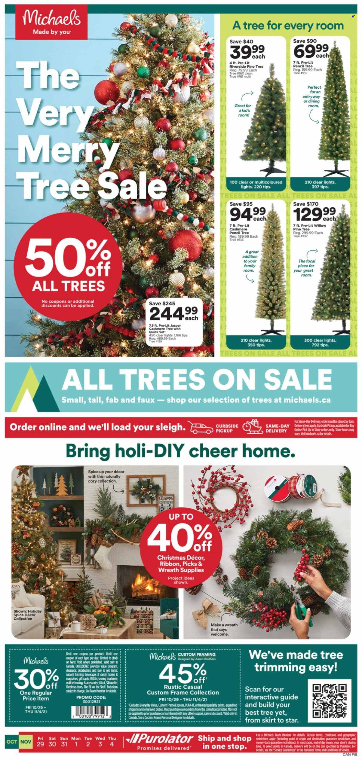 thumbnail - Michaels Flyer - October 29, 2021 - November 04, 2021 - Sales products - plate, pencil, book, ribbon, wreath, christmas decor. Page 1.