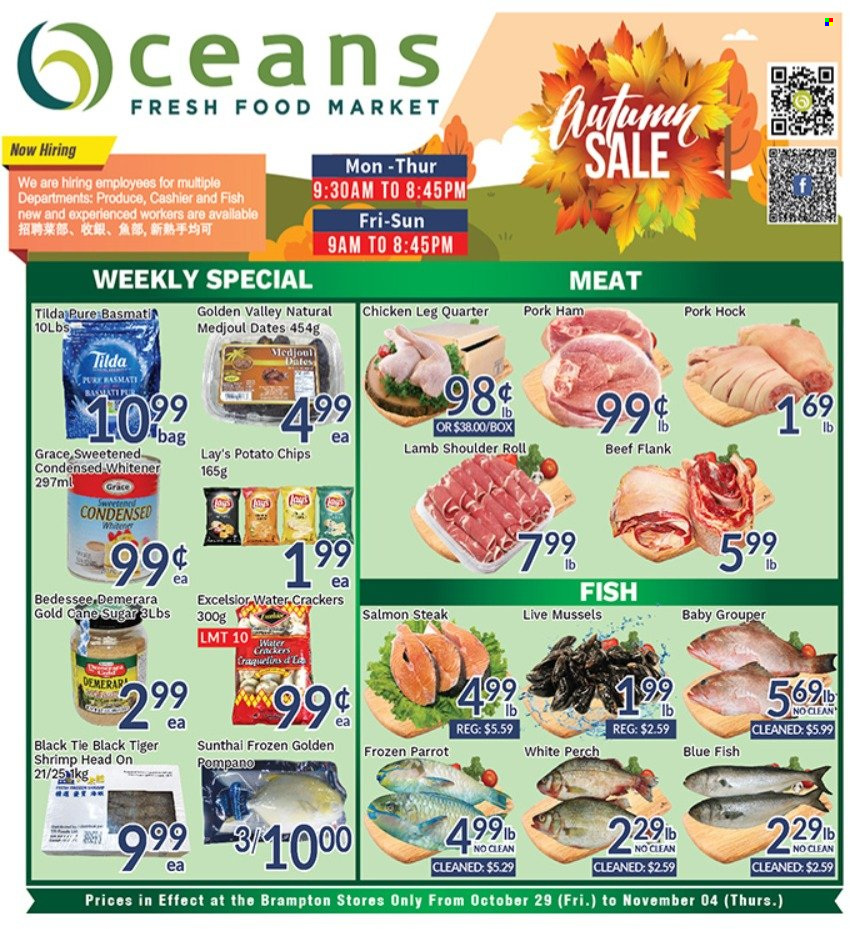 thumbnail - Circulaire Oceans - 29 Octobre 2021 - 04 Novembre 2021 - Produits soldés - steak, chips, crackers, Lay’s, sucre demerara. Page 1.