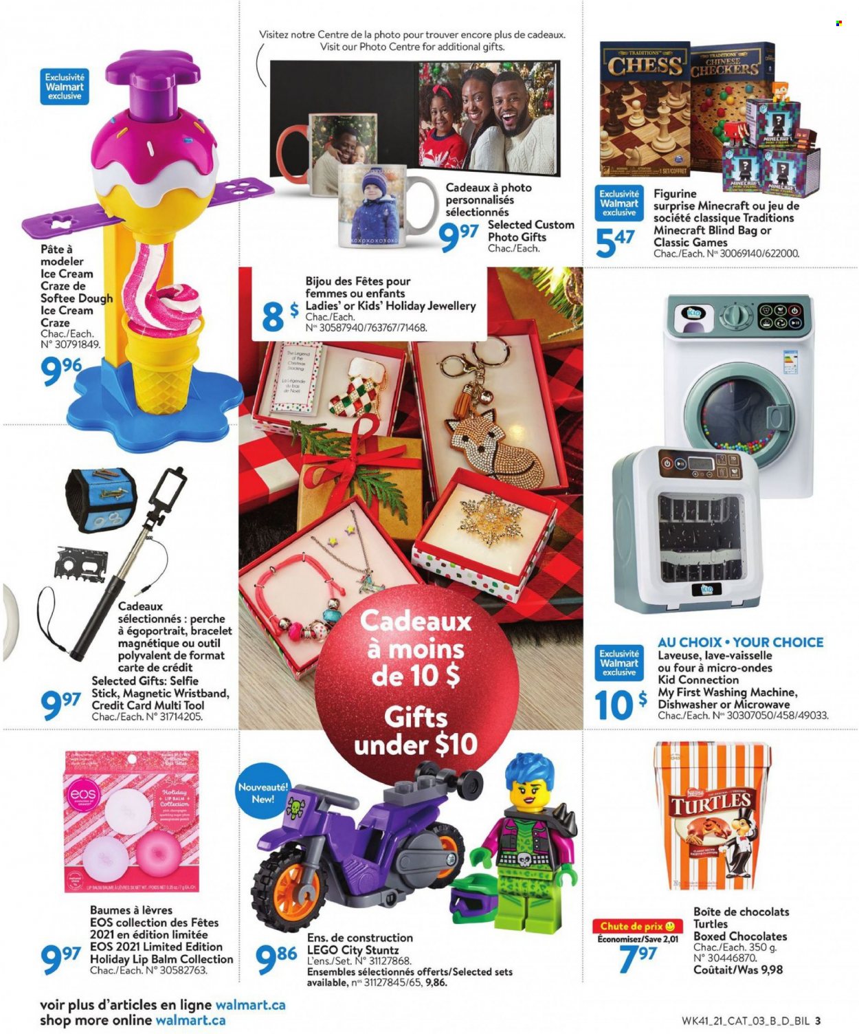thumbnail - Walmart Flyer - November 04, 2021 - December 01, 2021 - Sales products - ice cream, lip balm, bag, Minecraft, microwave, dishwasher, washing machine, bracelet, LEGO, LEGO City. Page 3.