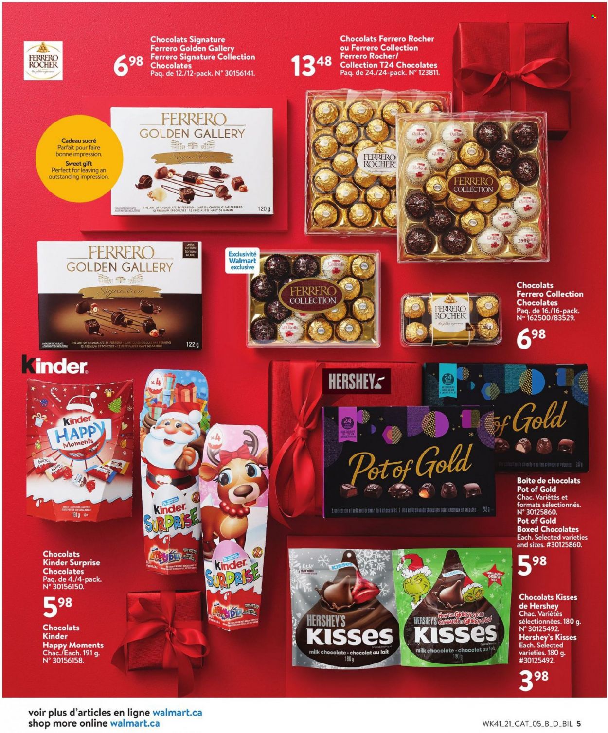 thumbnail - Walmart Flyer - November 04, 2021 - December 01, 2021 - Sales products - Hershey's, milk chocolate, chocolate, Kinder Surprise, salt, pot, Moments, Ferrero Rocher. Page 5.