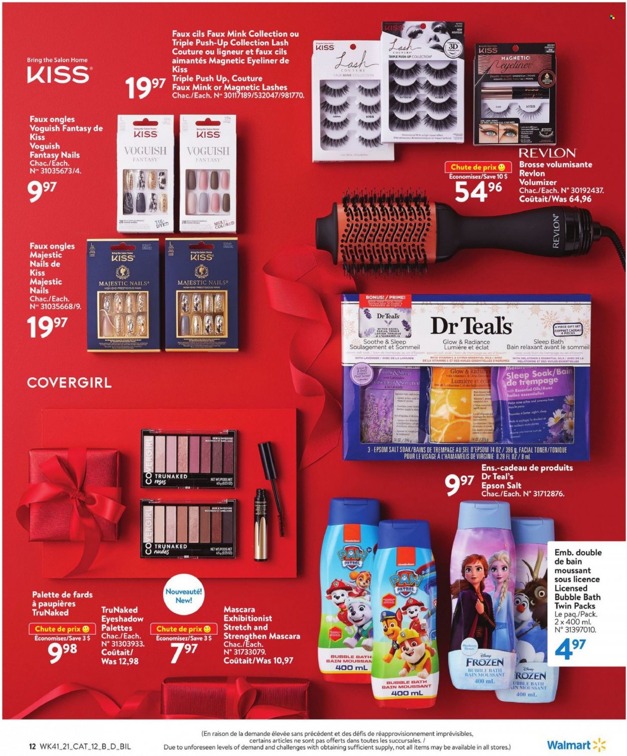 thumbnail - Walmart Flyer - November 04, 2021 - December 01, 2021 - Sales products - gift set, beer, Lager, bubble bath, Revlon, Palette, body lotion, Eclat, eyeshadow, mascara, eyeliner, essential oils. Page 13.