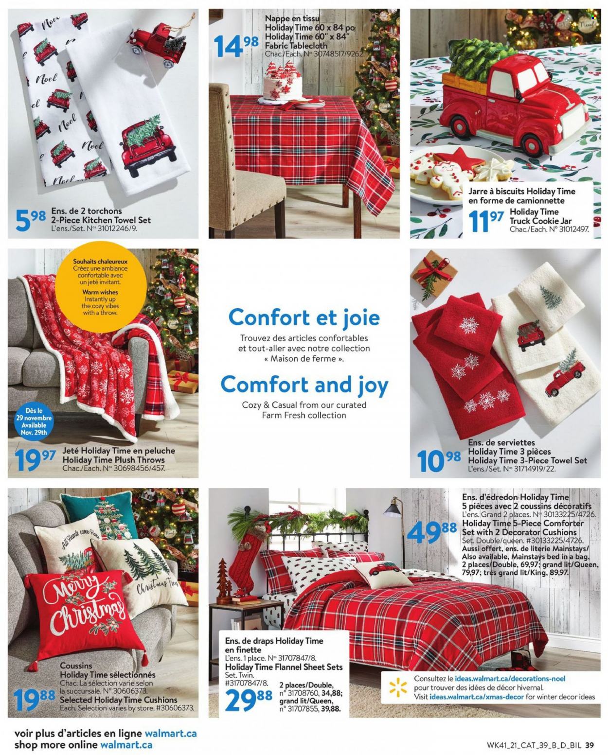 thumbnail - Walmart Flyer - November 04, 2021 - December 01, 2021 - Sales products - biscuit, kitchen towels, Joy, jar, cookie jar, tablecloth, cushion, comforter, bed, Joie. Page 40.