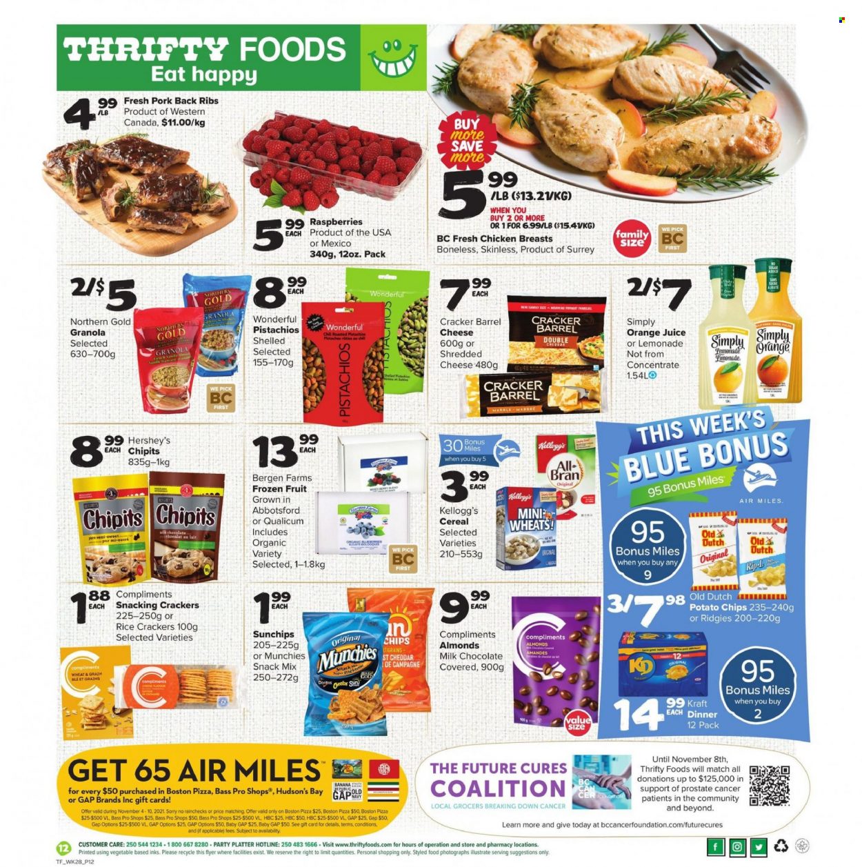 thumbnail - Circulaire Thrifty Foods - 04 Novembre 2021 - 10 Novembre 2021 - Produits soldés - granola, chips, crackers, amandes, Kellogg's. Page 1.