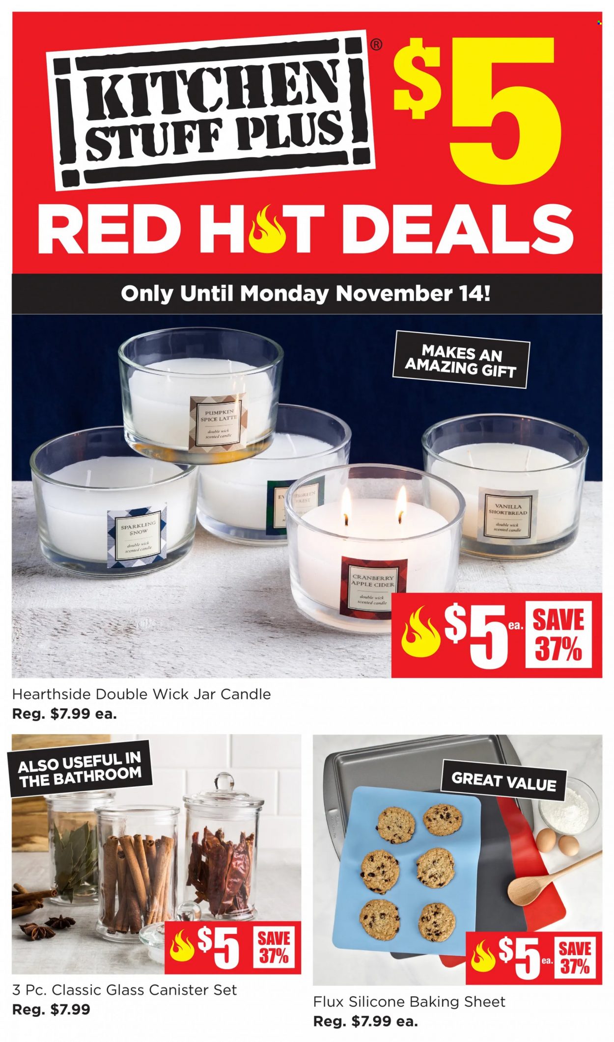thumbnail - Kitchen Stuff Plus Flyer - November 08, 2021 - November 14, 2021 - Sales products - canister, candle. Page 1.