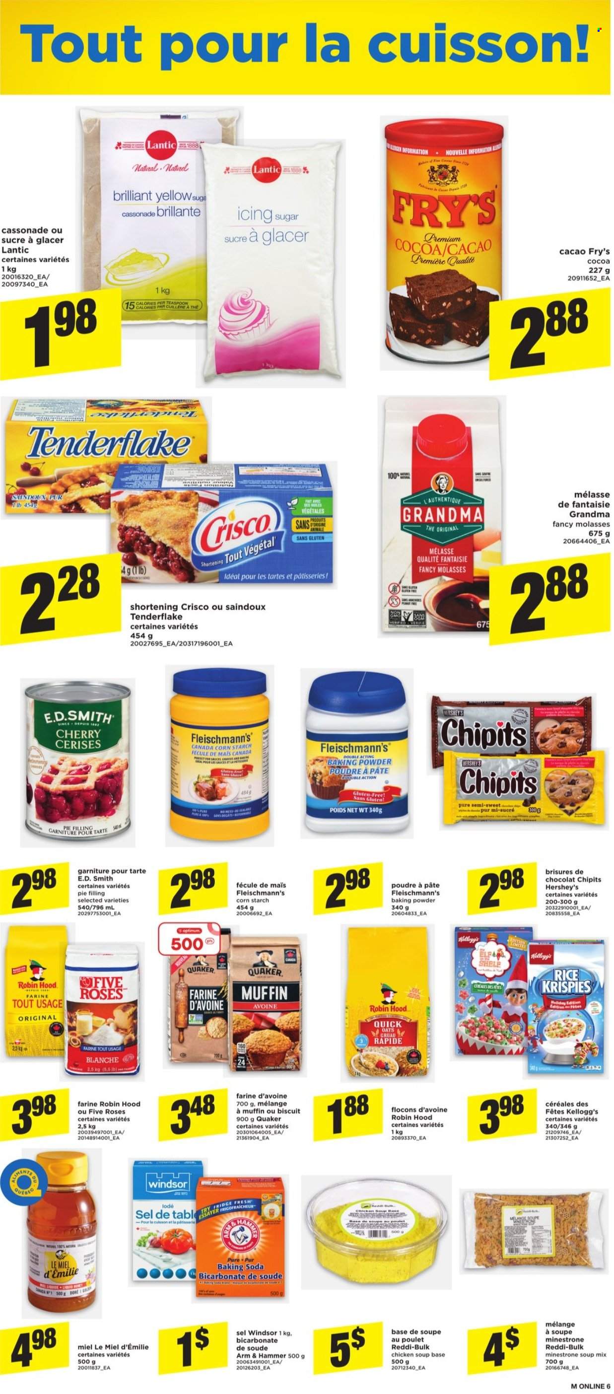 thumbnail - Maxi Flyer - November 11, 2021 - November 17, 2021 - Sales products - muffin, cherries, chicken soup, soup mix, soup, Quaker, Hershey's, Kellogg's, biscuit, ARM & HAMMER, baking powder, bicarbonate of soda, cocoa, Crisco, shortening, sugar, pie filling, oats, icing sugar, Rice Krispies, Quick Oats, molasses. Page 12.