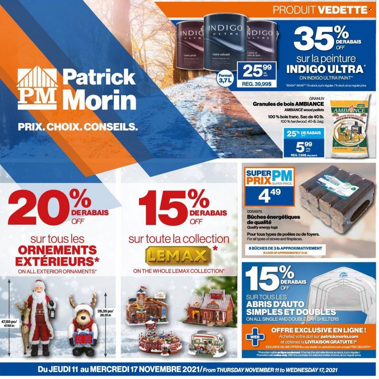 thumbnail - Patrick Morin Flyer - November 11, 2021 - November 17, 2021 - Sales products - Lemax, paint, fireplace. Page 1.