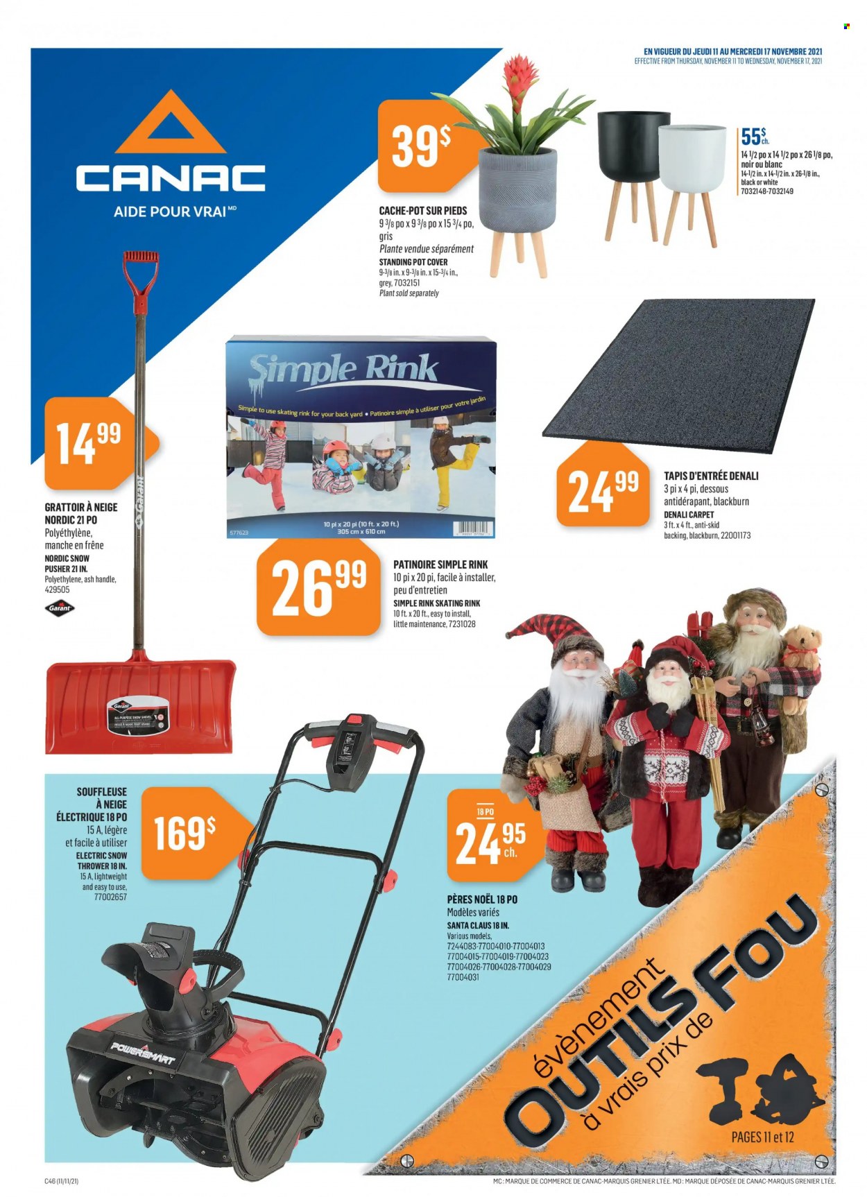 thumbnail - Canac Flyer - November 11, 2021 - November 17, 2021 - Sales products - Santa Claus, Thrower, carpet, shovel, snow shovel, pot. Page 1.