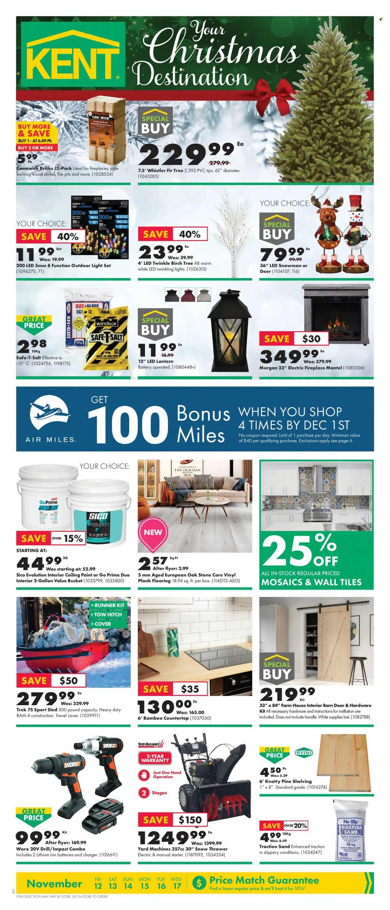 thumbnail - Kent Flyer - November 12, 2021 - November 17, 2021 - Sales products - salt, Ace, lantern, paint, light set, fireplace, electric fireplace, flooring, drill, briquettes, starter, Thrower. Page 1.