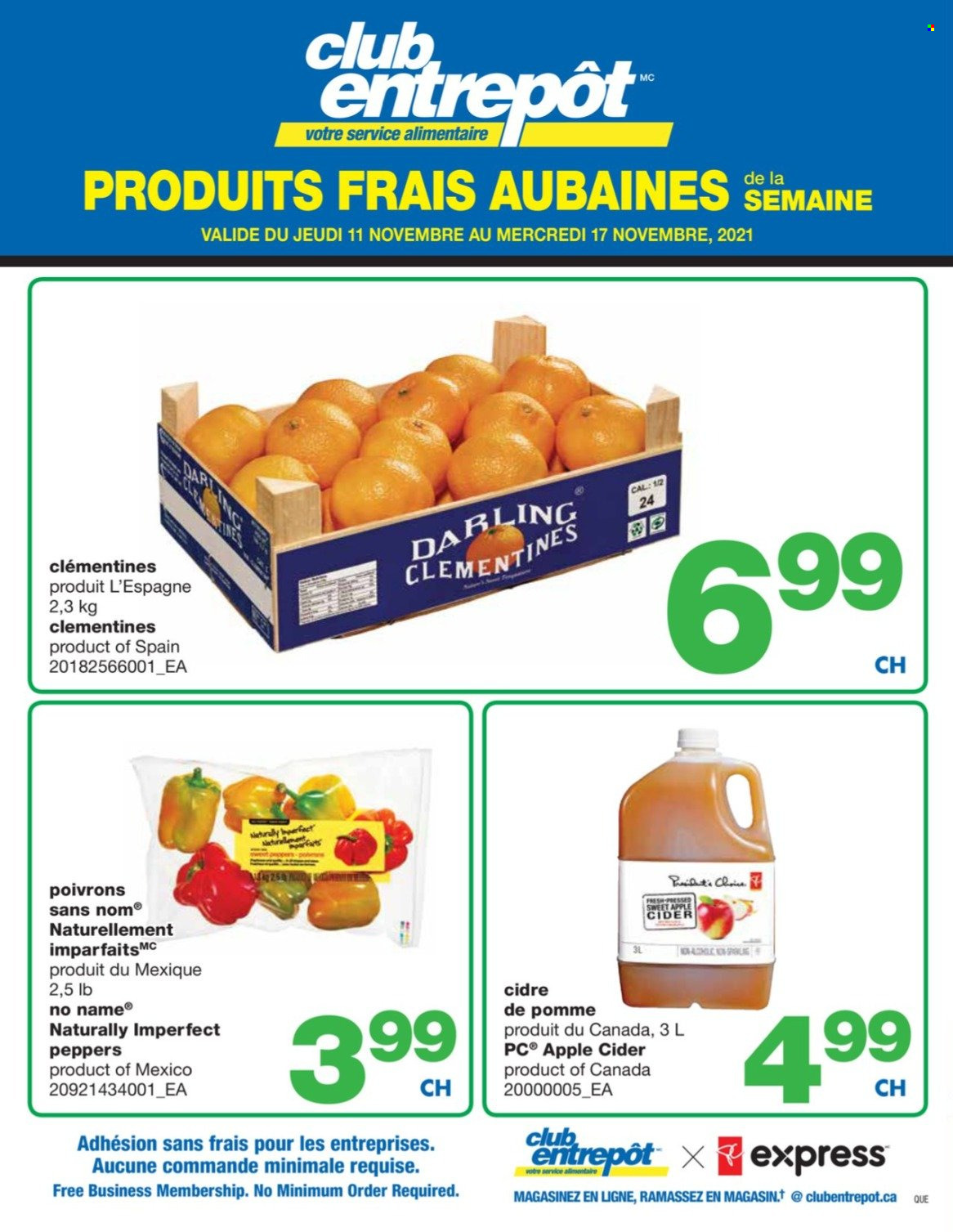 thumbnail - Wholesale Club Flyer - November 11, 2021 - November 17, 2021 - Sales products - clementines, No Name, apple cider, cider. Page 1.