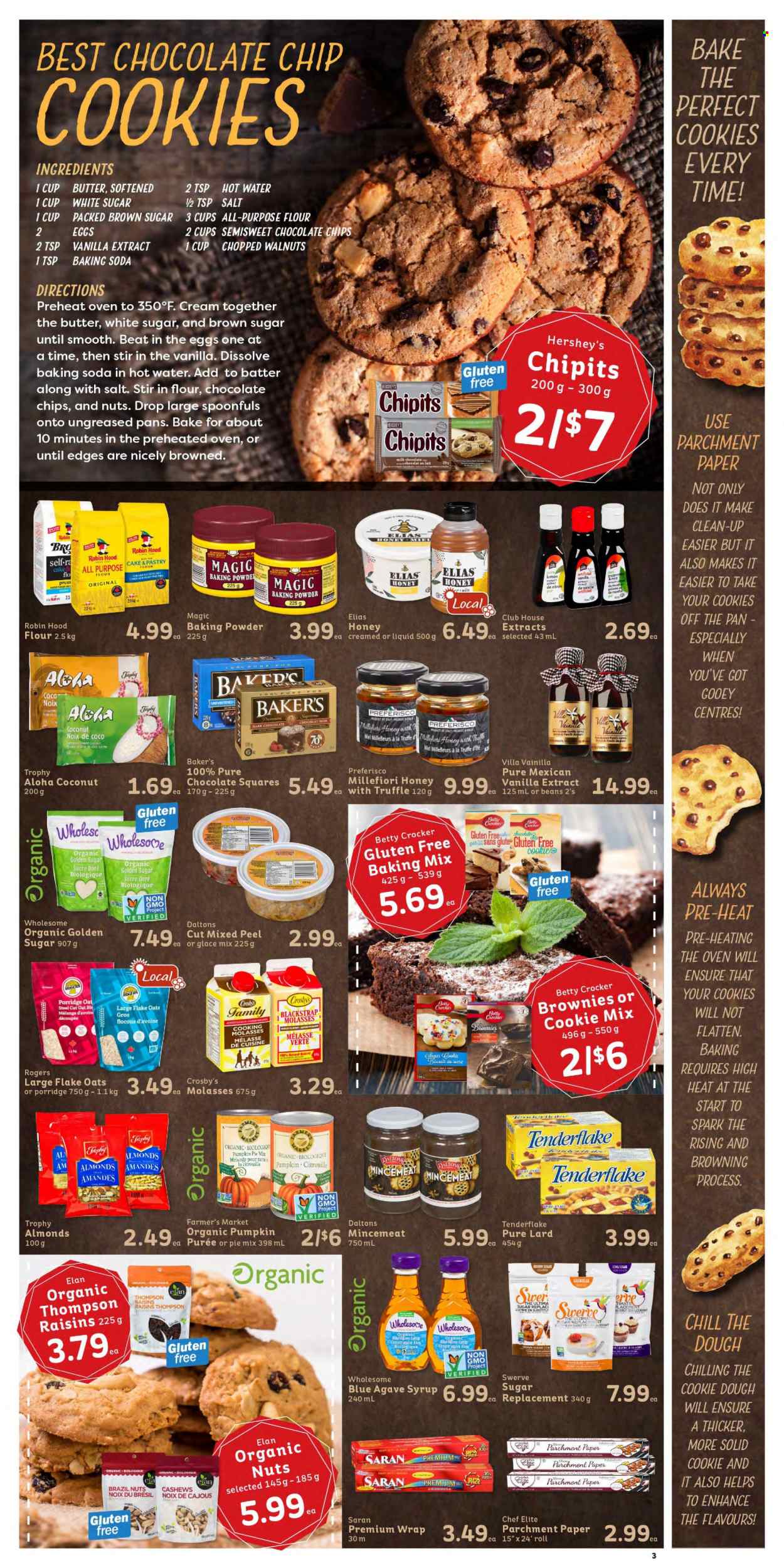 thumbnail - IGA Simple Goodness Flyer - November 12, 2021 - November 18, 2021 - Sales products - cake, brownies, coconut, milk, eggs, Hershey's, cookie dough, truffles, dark chocolate, bicarbonate of soda, cane sugar, flour, oats, icing sugar, vanilla extract, porridge, molasses, honey, syrup, almonds, cashews, walnuts, dried fruit, brazil nuts, lard, raisins. Page 3.