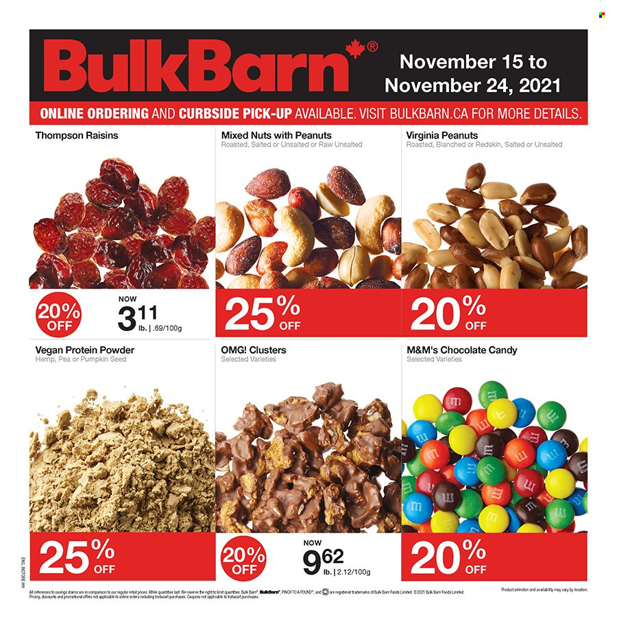 thumbnail - Circulaire Bulk Barn - 15 Novembre 2021 - 24 Novembre 2021 - Produits soldés - raisins, M&M's. Page 1.