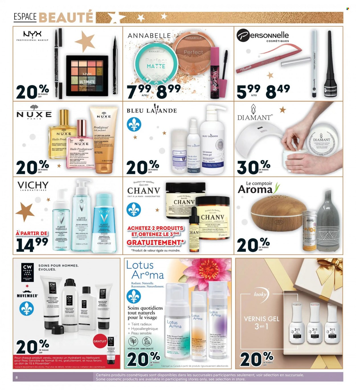 thumbnail - Brunet Flyer - November 18, 2021 - November 24, 2021 - Sales products - Vichy, face gel, cleanser, cleansing foam, NYX Cosmetics, face wash, body lotion, muscle cream, anti-perspirant, Eclat, Lotus, makeup, eyeliner, bronzing powder, Amica, deodorant. Page 11.