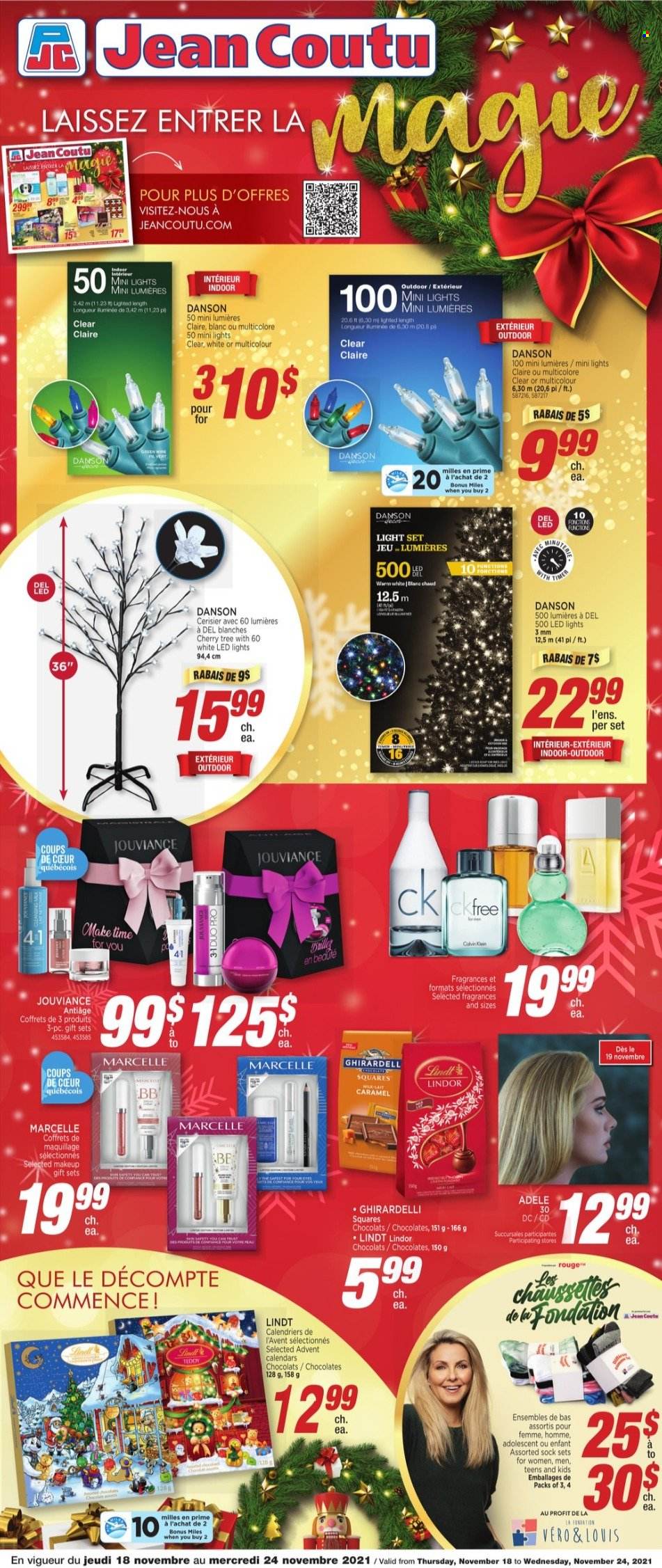 thumbnail - Jean Coutu Flyer - November 18, 2021 - November 24, 2021 - Sales products - chocolate, Ghirardelli, caramel, makeup, Lindt, Lindor. Page 1.
