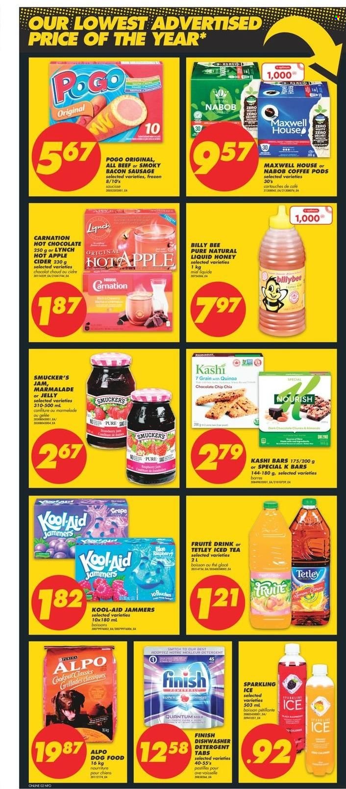 thumbnail - No Frills Flyer - November 18, 2021 - November 24, 2021 - Sales products - sausage, bacon sausage, chocolate chips, jelly, honey, fruit jam, switch, ice tea, hot chocolate, Maxwell House, coffee pods, apple cider, cider, animal food, dog food, Alpo, Billy, detergent, quinoa. Page 7.