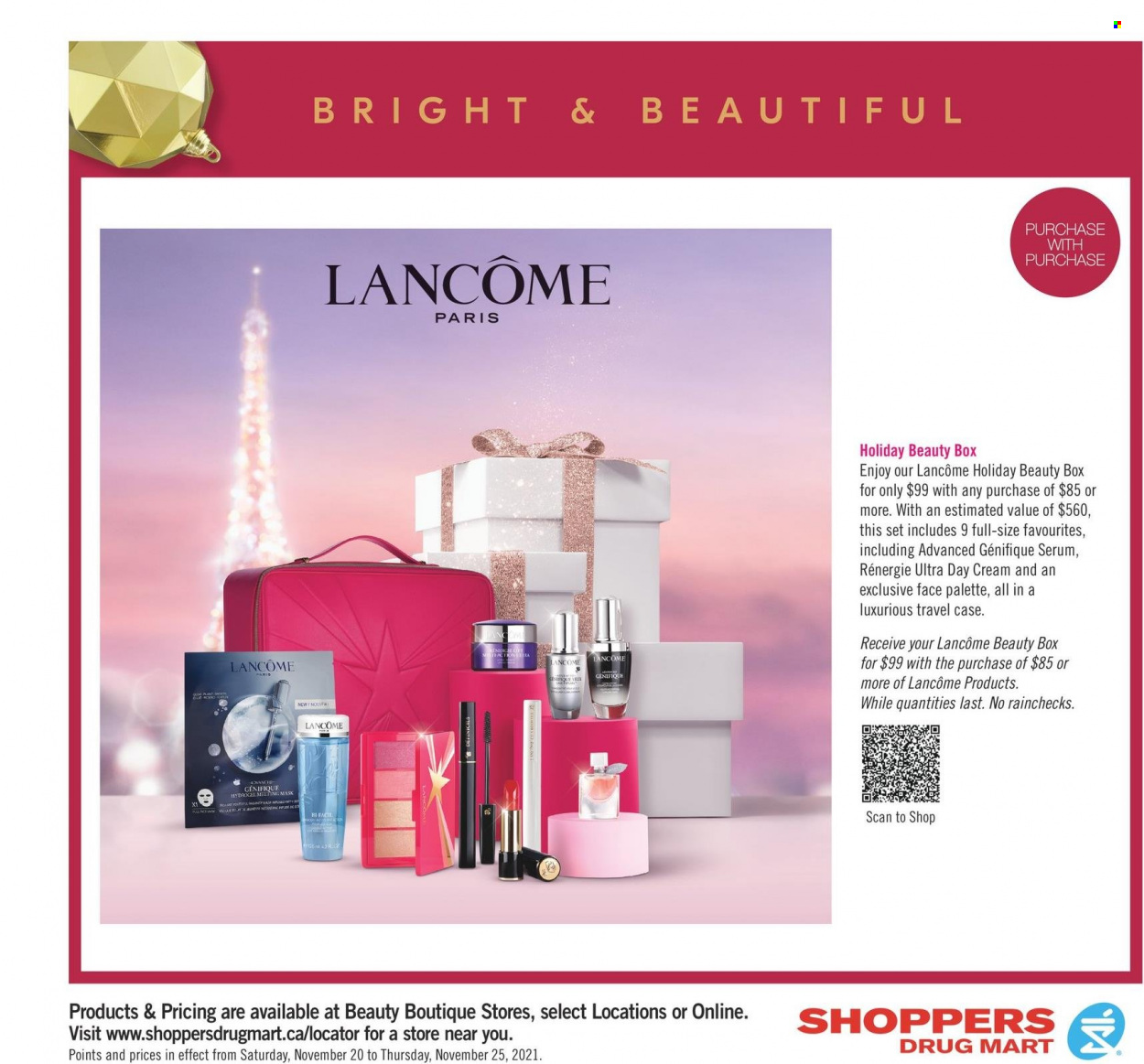 thumbnail - Shoppers Drug Mart Flyer - November 20, 2021 - November 25, 2021 - Sales products - day cream, Lancôme, serum, Palette, beauty box. Page 13.