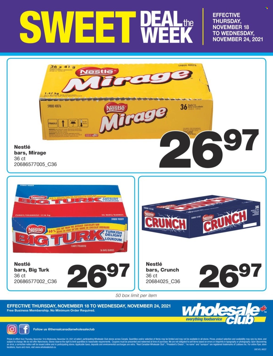 thumbnail - Wholesale Club Flyer - November 18, 2021 - November 24, 2021 - Sales products - No Name, Président, chocolate bar, Nestlé. Page 1.