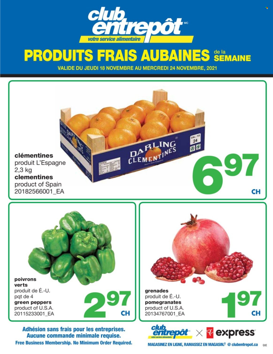 thumbnail - Wholesale Club Flyer - November 18, 2021 - November 24, 2021 - Sales products - peppers, clementines, pomegranate. Page 1.