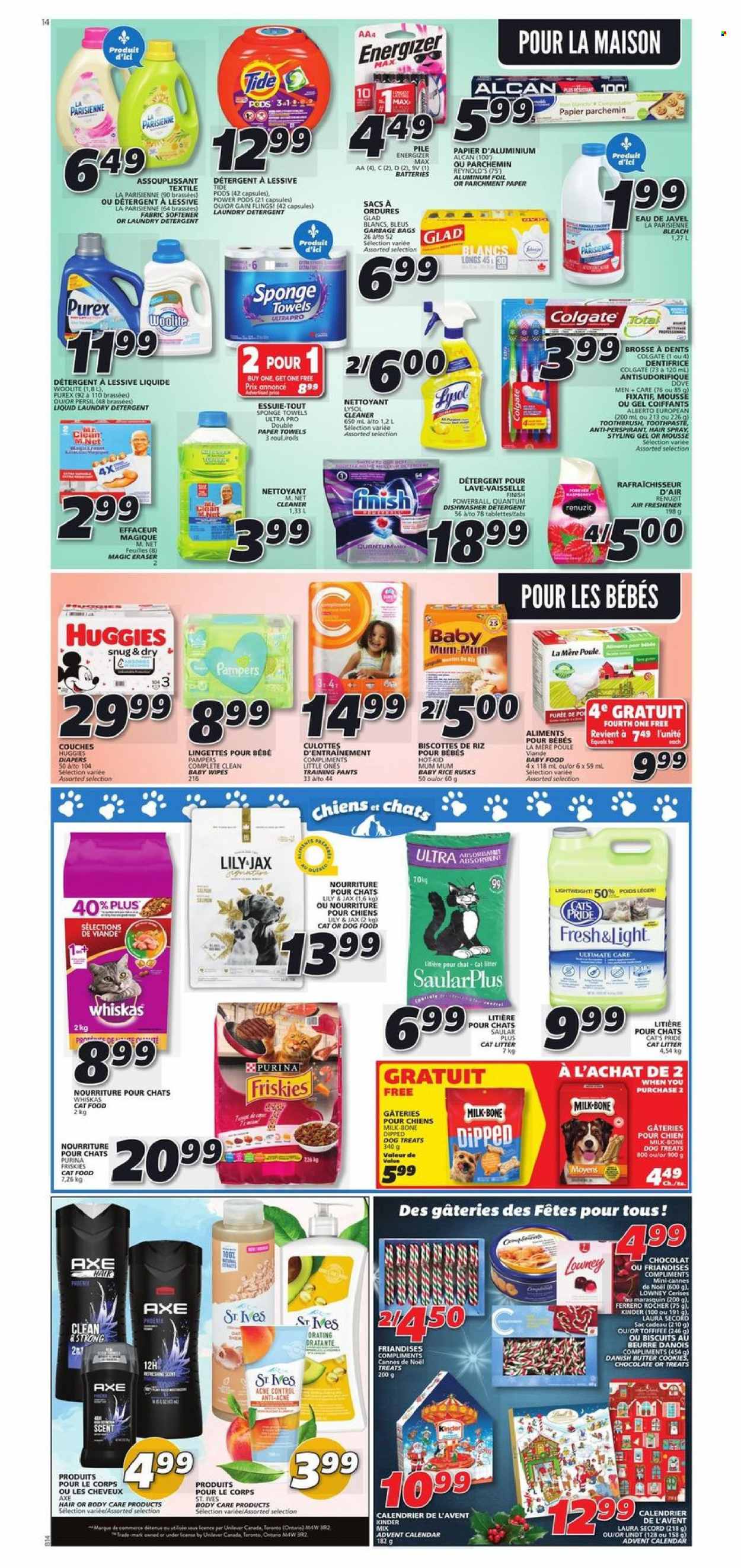 thumbnail - IGA Flyer - November 25, 2021 - December 01, 2021 - Sales products - rusks, advent calendar, milk, cookies, chocolate, butter cookies, biscuit, Dove, Energizer, Colgate, Huggies, Whiskas, Lindt, Ferrero Rocher. Page 11.