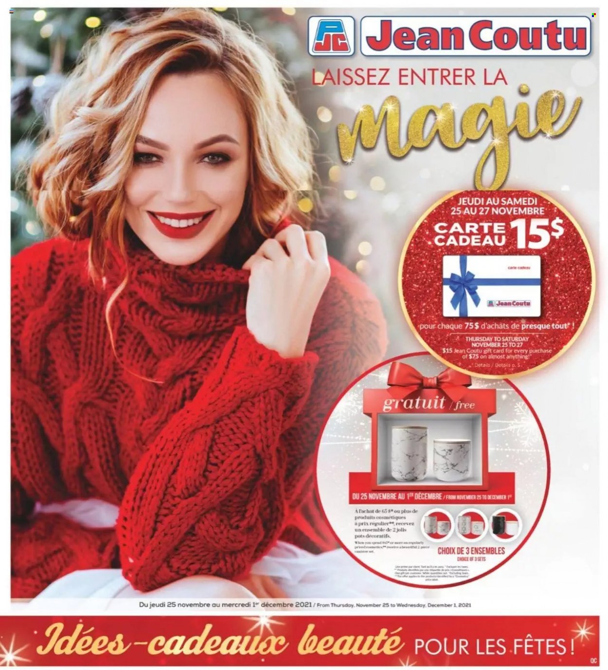 thumbnail - Jean Coutu Flyer - November 25, 2021 - December 01, 2021 - Sales products - pot. Page 1.
