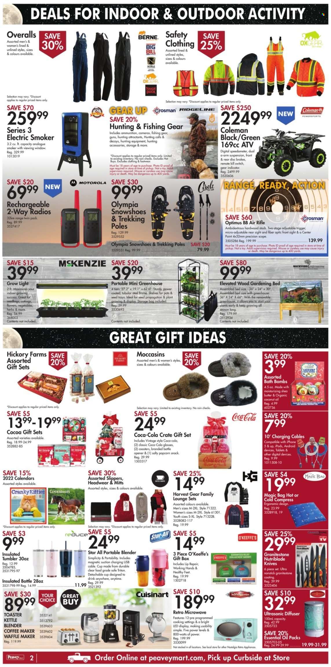 thumbnail - Peavey Mart Flyer - November 25, 2021 - December 02, 2021 - Sales products - knife, tumbler, pot, bottle opener, cup, Cuisinart, crate, gift box, diffuser, plant seeds, slippers, Coleman, switch, greenhouse, smoker, herbs, Motorola. Page 2.